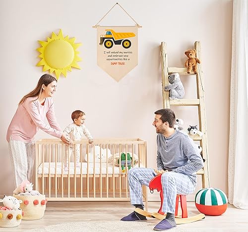 Miniatura 3 de Vehículo de construcción de transporte, afirmaciones positivas para niños, decoración de bandera para bebés, recién nacidos, letrero de pared,
