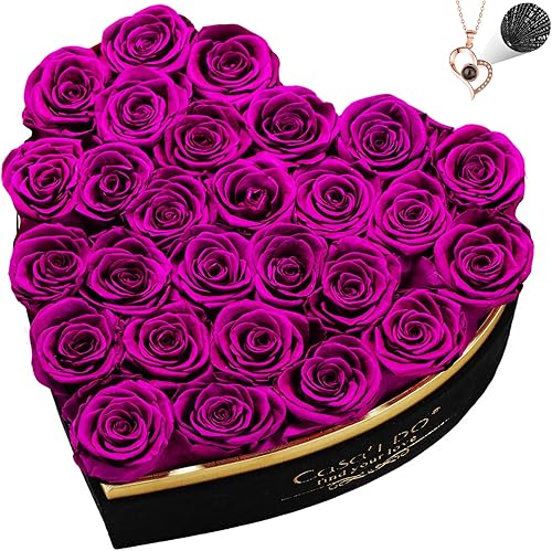 Miniatura 11 de Rosas Preservadas para Entrega 16 Pzas, Flores Forever en Caja de Corazón con Collar, Rosa Eterna Regalo de Aniversario Cumpleaños para Mujeres