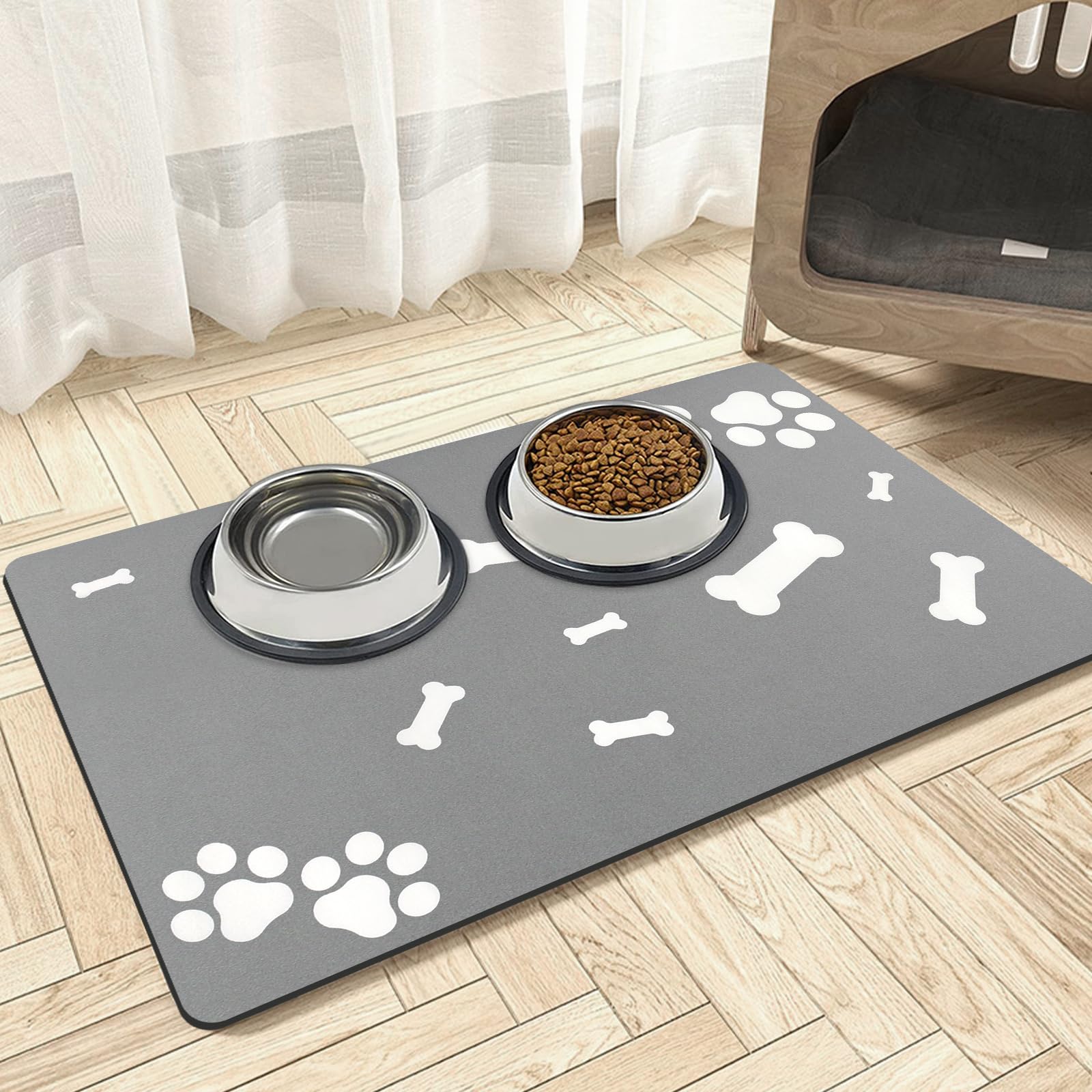 Mavicen Pet Feeding Mat, 40 * 60cm Absorbent Dog Mats for Food and Water Bowls, Sturdy Pet Friendly Mat with Non Slip Rubber Backing, Dog Food Placemat for Floors, Light Gray — image 1