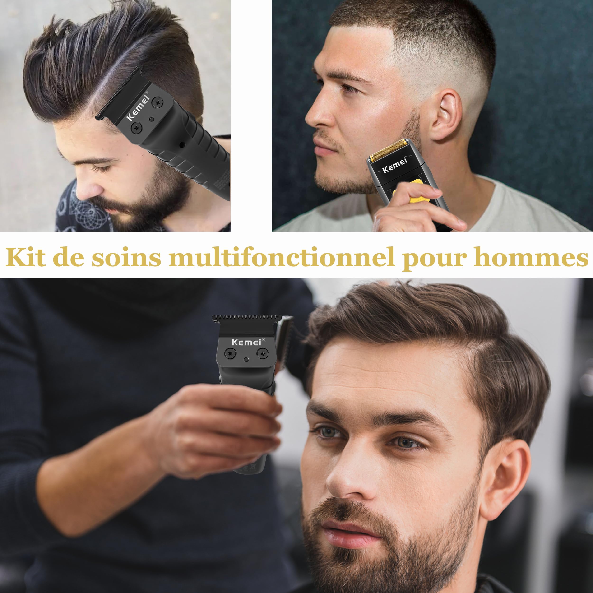 Kemei Rasoir électrique pour homme - Tondeuse à cheveux professionnelle sans fil - Rasoir tête chauve 1102+2299