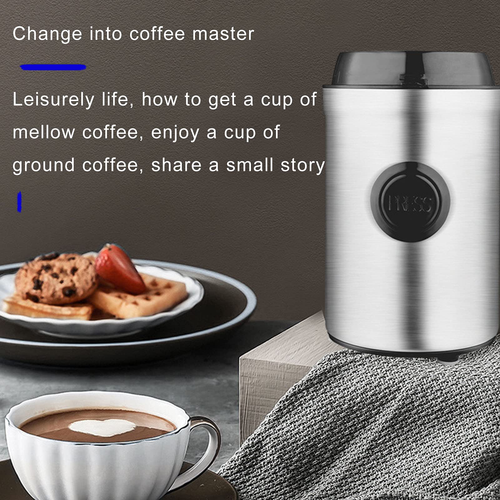 Molinillo Eléctrico De Café Y Especias, Acero Inoxidable 304, Capacidad 75 G, Operación Con Un Solo Botón, Portátil, Molinillo, Utilizado Para Granos De Café, Especias, Nueces, Granos (Silver gray)