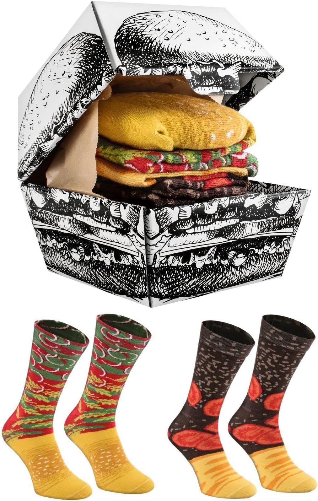 Rainbow Socks - Men Women Funny Burger Socks Box - 2 Pairs