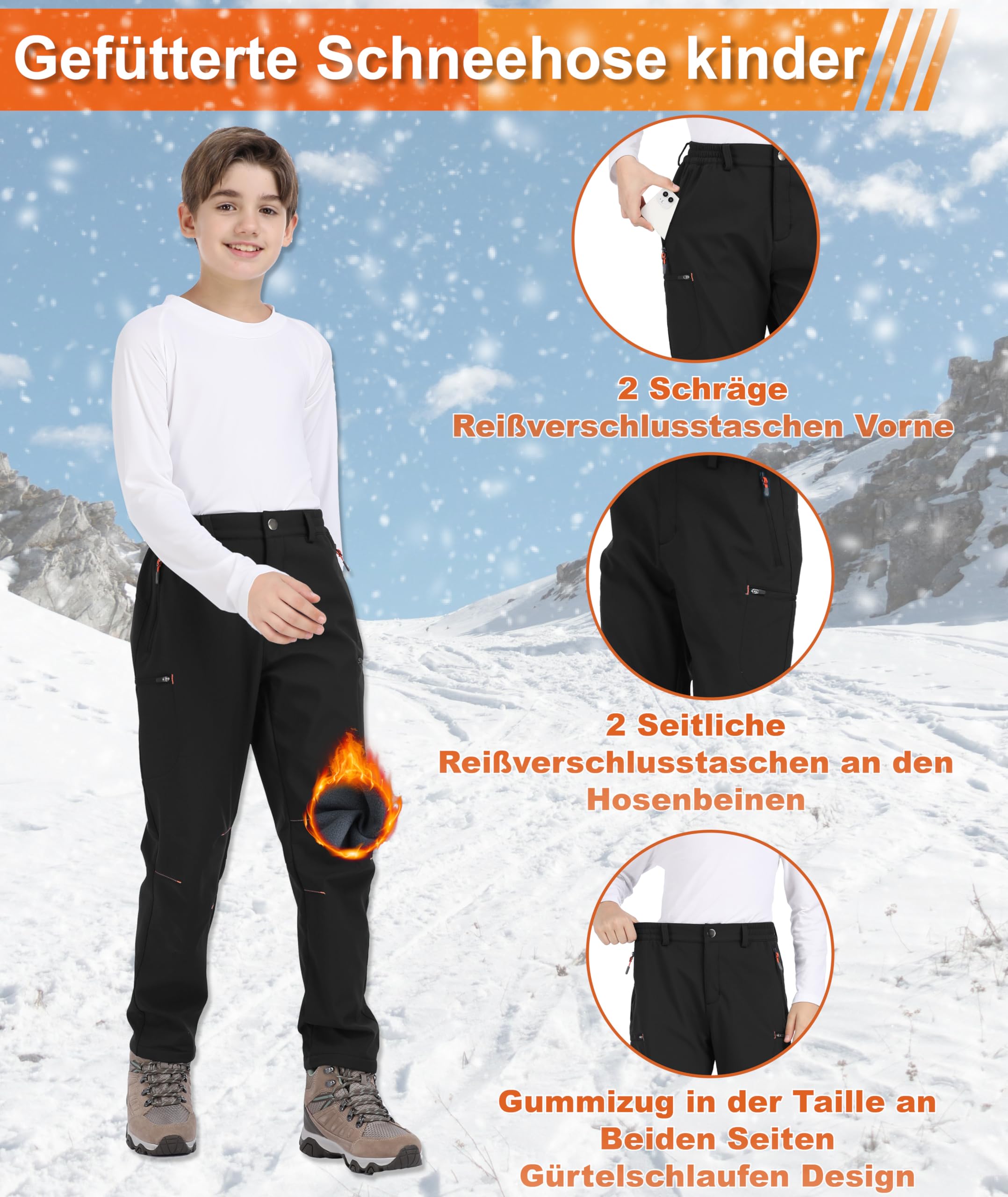 Pantaloni Sci Bambino Invernale Pantaloni Termici Ragazzo Pantalone Neve Bambina in Pile Softshell Impermeabili Bambina Traspirante Ragazzo da Trekking