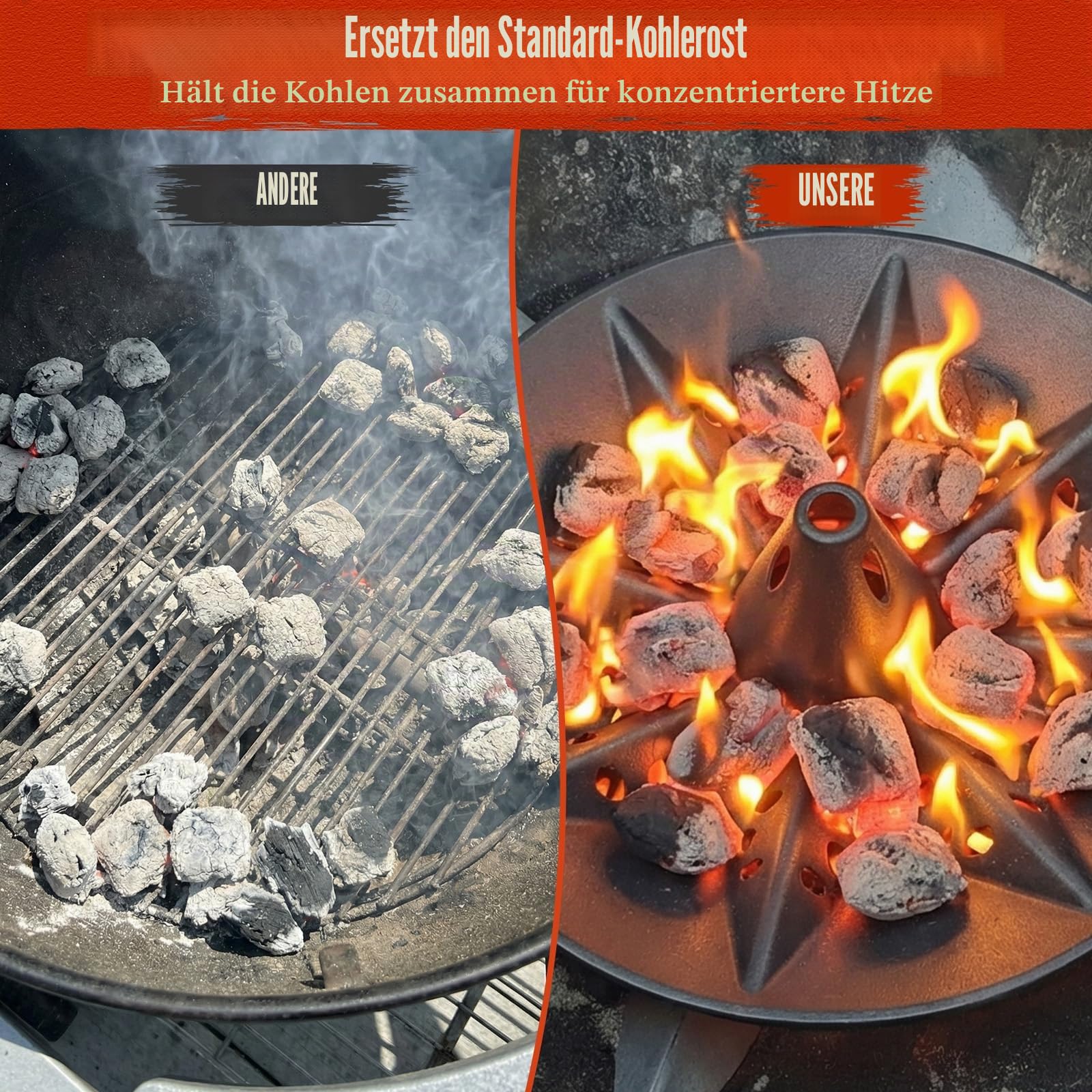 Denmay Holzkohle-Korb Briketthalter für Weber 47/57/67cm Holzkohlegrills, Holzkohlebrikett-Korb für Weber Kettle, One Touch, Master Touch, Kohle-Kraftstoffhalter, ersetzt den Holzkohlerost
