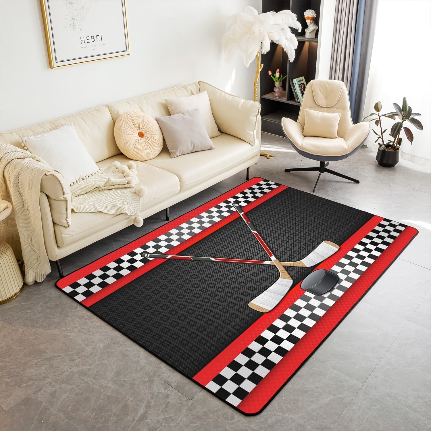 Tapis hockey sur glace à poils courts doux et facile à entretenir pour une chambre moderne