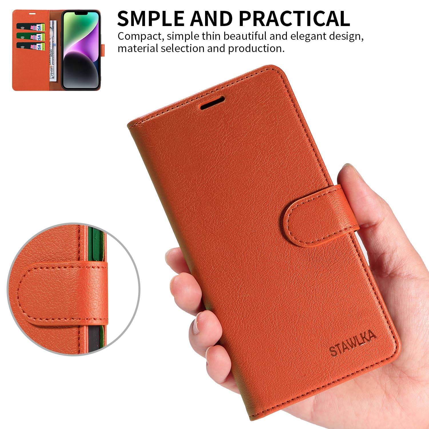 STAWLKA Premium PU Leather Flip Magnetic Buckle Wallet Case Kickstand Blocking RFID Shockproof Protective Phone Cover For IPhone 12/12 Pro - Brown - View #9