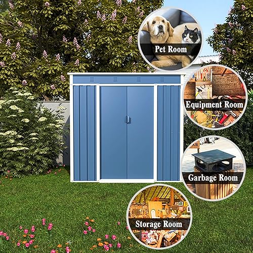 Miniatura 7 de Cobertizo de almacenamiento de metal para exteriores, cobertizo de herramientas de 6.3 x 4 pies con puertas con cerradura, techo inclinado