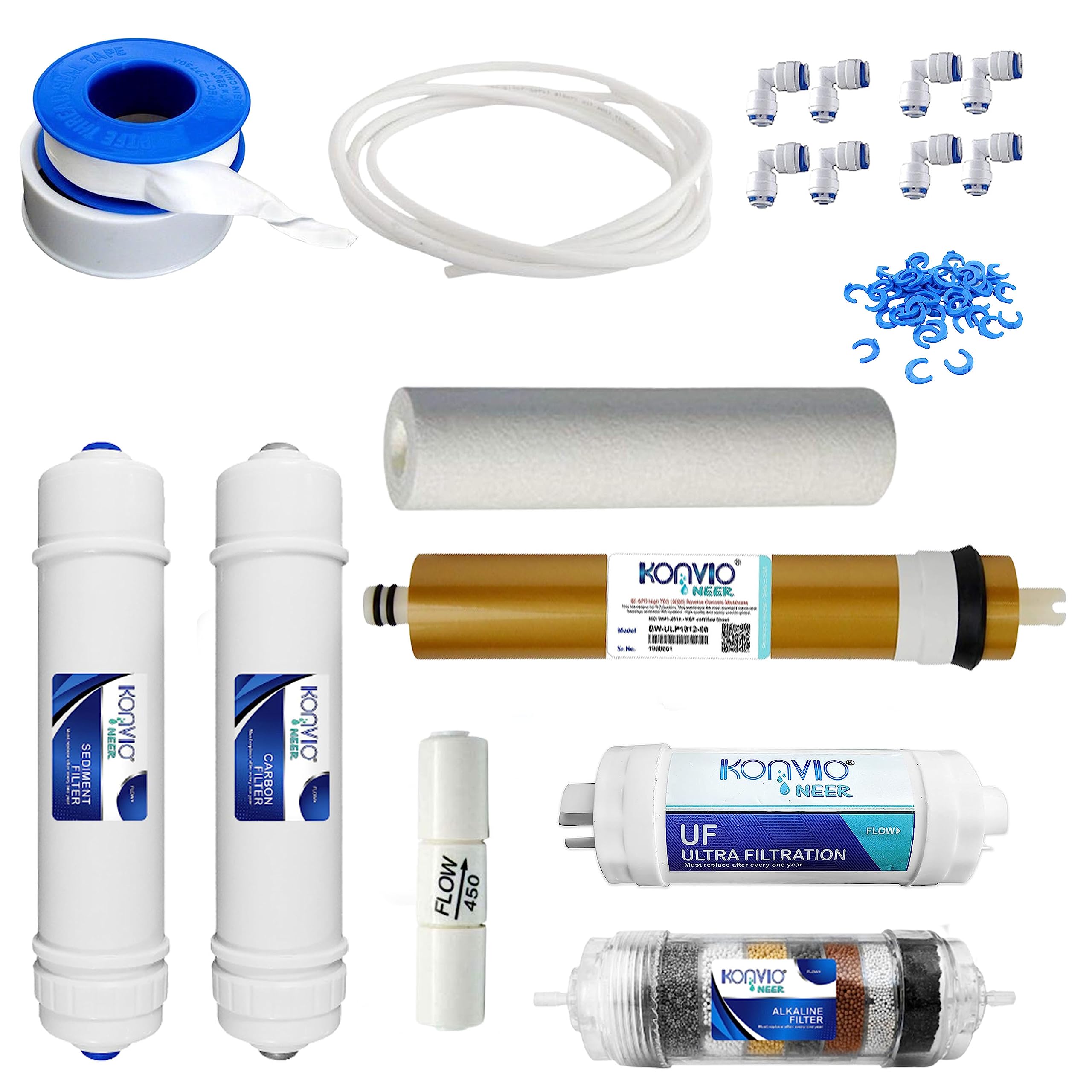 Konvio Neer 80 GPD Membrane & Inline Filter Service Kit Suitable for All Type of RO+UV Water Purifier (Alkaline)