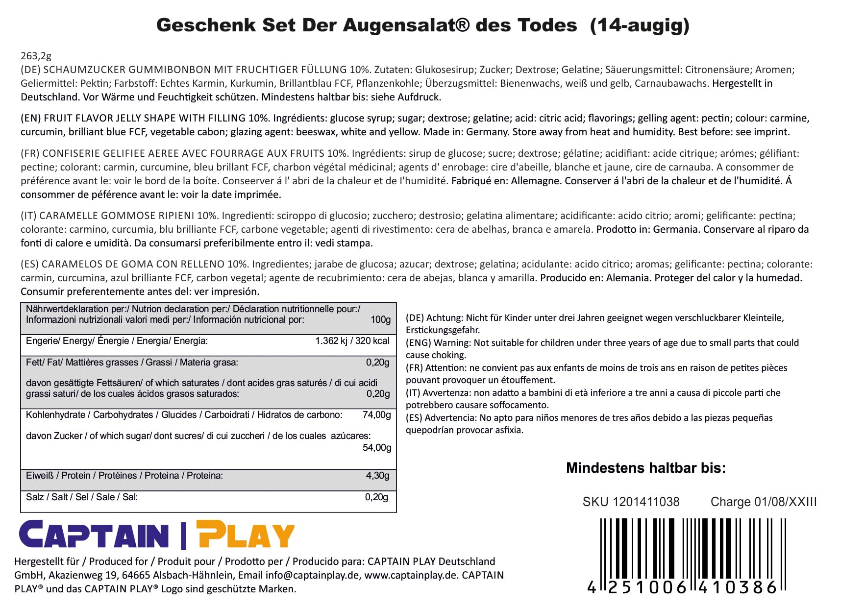 CAPTAIN PLAY Halloween Bonbon Salade de Yeux 263g