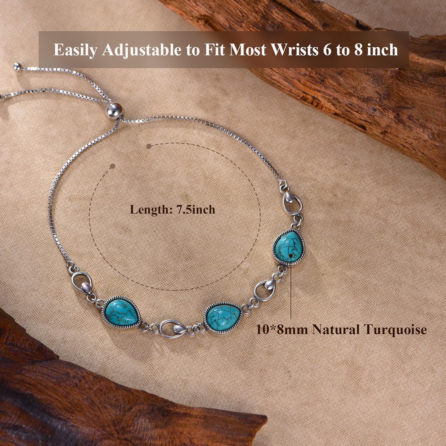 Genuine Turquoise Tennis Bracelet for Women 925 Sterling Silver Three Natural Turquoise Adjustable Boho Native American Bracelets 6 to 8 Inch - Image 6