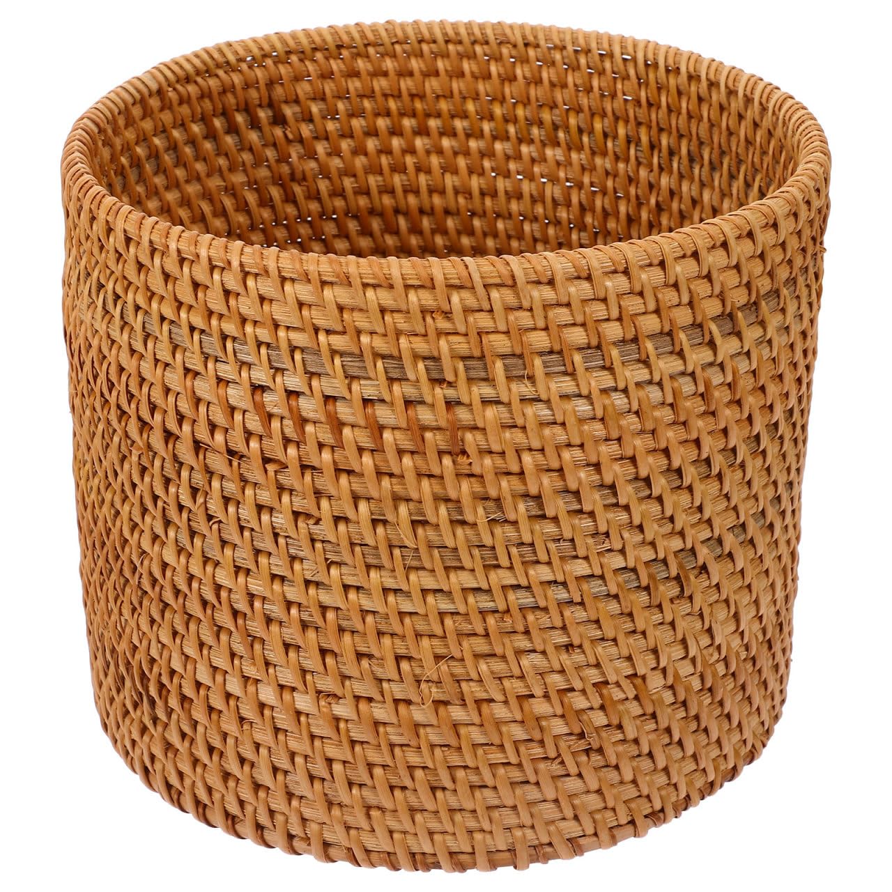 Mikikit Round Rattan Trash can Small Decorative Wicker Basket for Home Storage Desktop Organizer 6.6 Inch Fruit Vegetable Basket