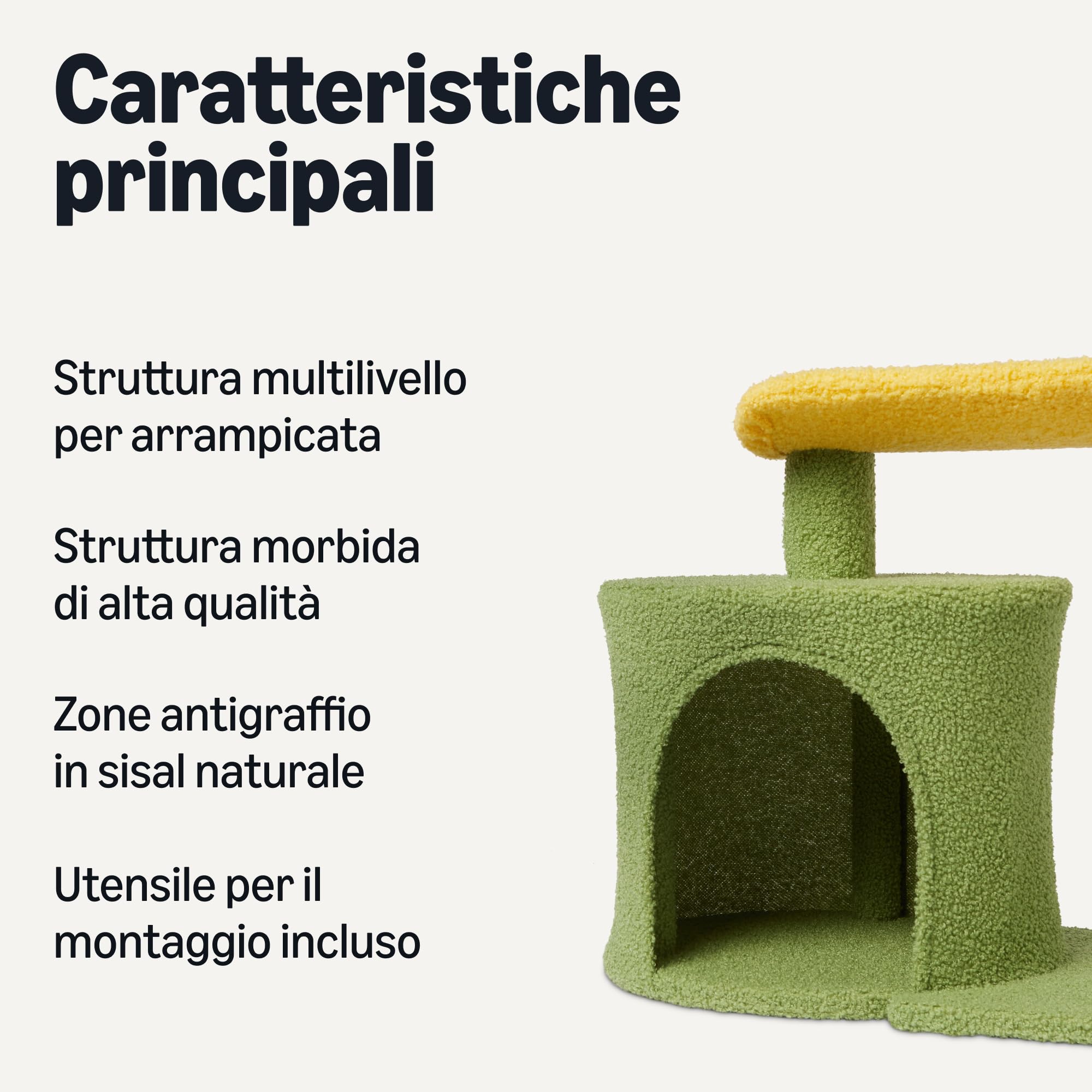 Amazon Basics - Albero Tiragraffi per Gatti e Gattini da Interni a Forma di Cactus,Colonna Tiragraffi con Piattaforma Curva e Accogliente Condominio, Pallina Oscillante Interattiva,Altezza 78cm,Verde
