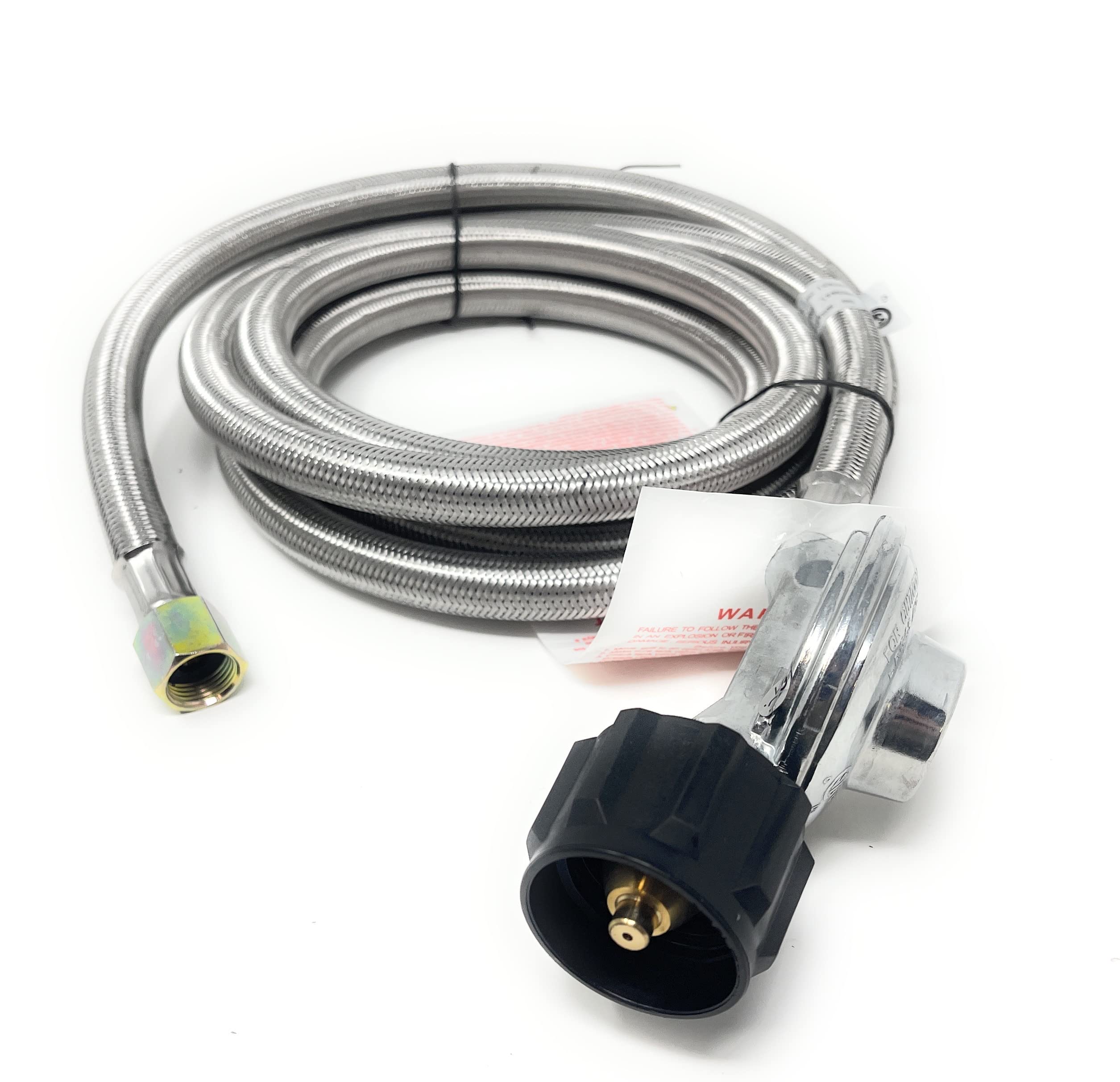 QCC-3/8 Universal QCC1 Low-Pressure Propane Regulator with Stainless Steel Braided Hose [949-040] for Most LP Gas Grills, Heaters, and Fire Pit Tables