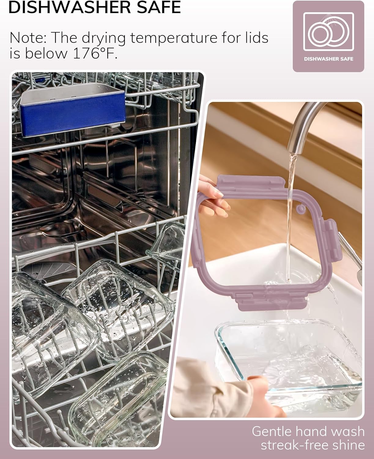 5-Pack Borosilicate Glass Containers with Tempered Lids, 35.2oz/4.4 Cup Airtight Meal Prep Set, Microwave/Freezer Safe (Pink) - Image 6