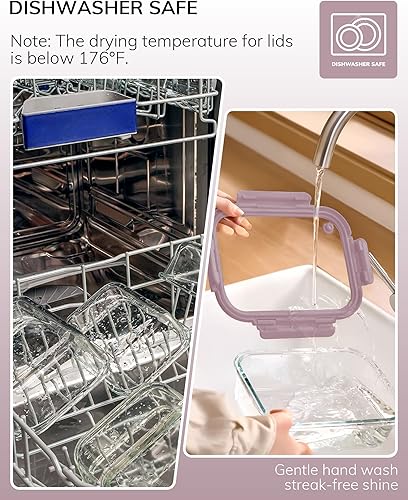 Miniatura 6 de Paquete de 5 recipientes de vidrio de borosilicato con tapas templadas, juego hermético de preparación de comidas de 35.2 oz/4.4 tazas, aptos para