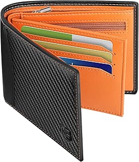 Mens Wallet, RFID Blocking Wallet Bifold Leather Wallets Mens, Mens Slim Wallet with ID Window Zip Coin Pocket 9 Card Holder Card Wallet with Gift Box