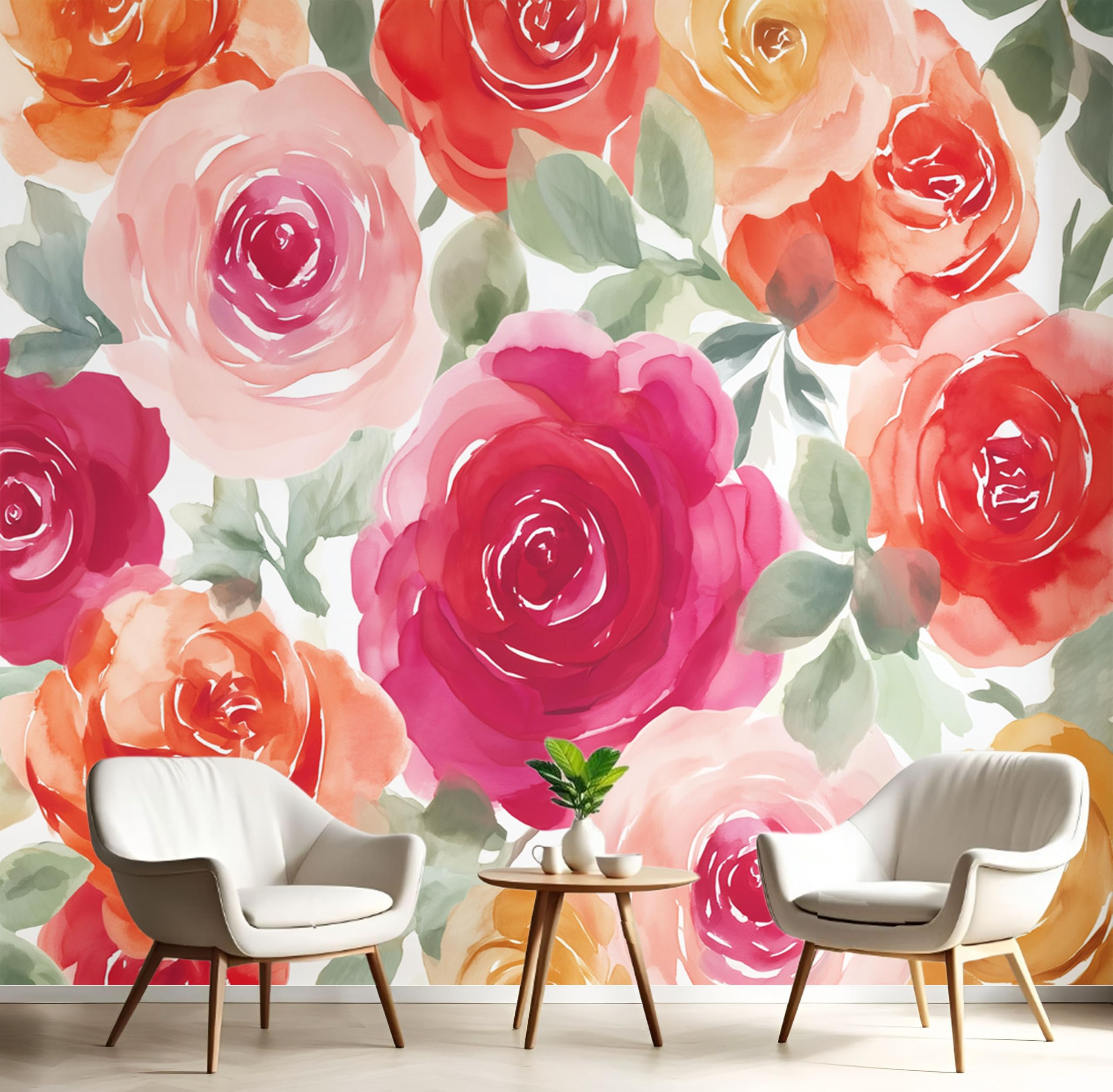 Papier peint rose romantique tapisserie panoramique grand 3D aquarelle magenta soie salon