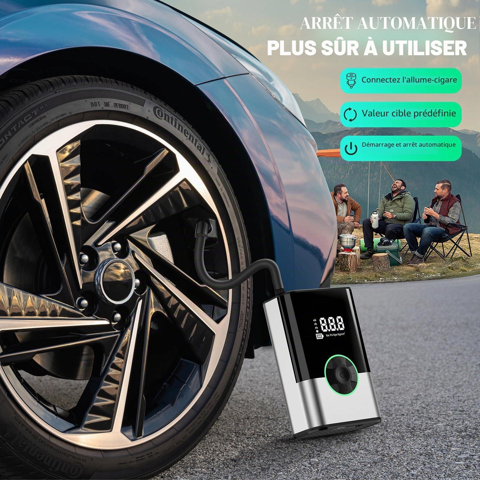 6000mAh Mini Pompe à Air Électrique，Compresseur à Air Portatif Gonfleur Pneus sans Fil 150PSI avec écran LCD Numérique，Pompe à air Rechargeable pour Voiture, Vélo, Moto, Scoote, Balle (Noir)