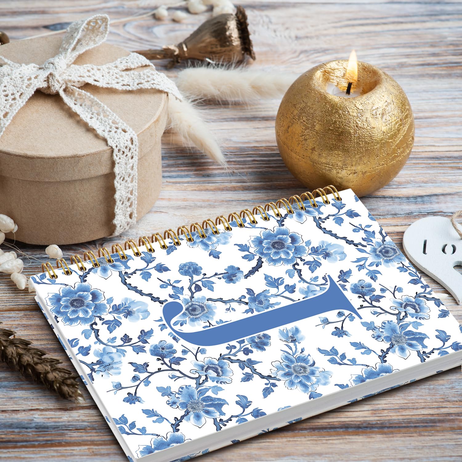 Chinoiserie - Taccuino personalizzato con lettera J | Taccuino con monogramma per donne adolescenti, diario personalizzato, quaderno a spirale a righe universitarie, 5,5 x 8,3 cm