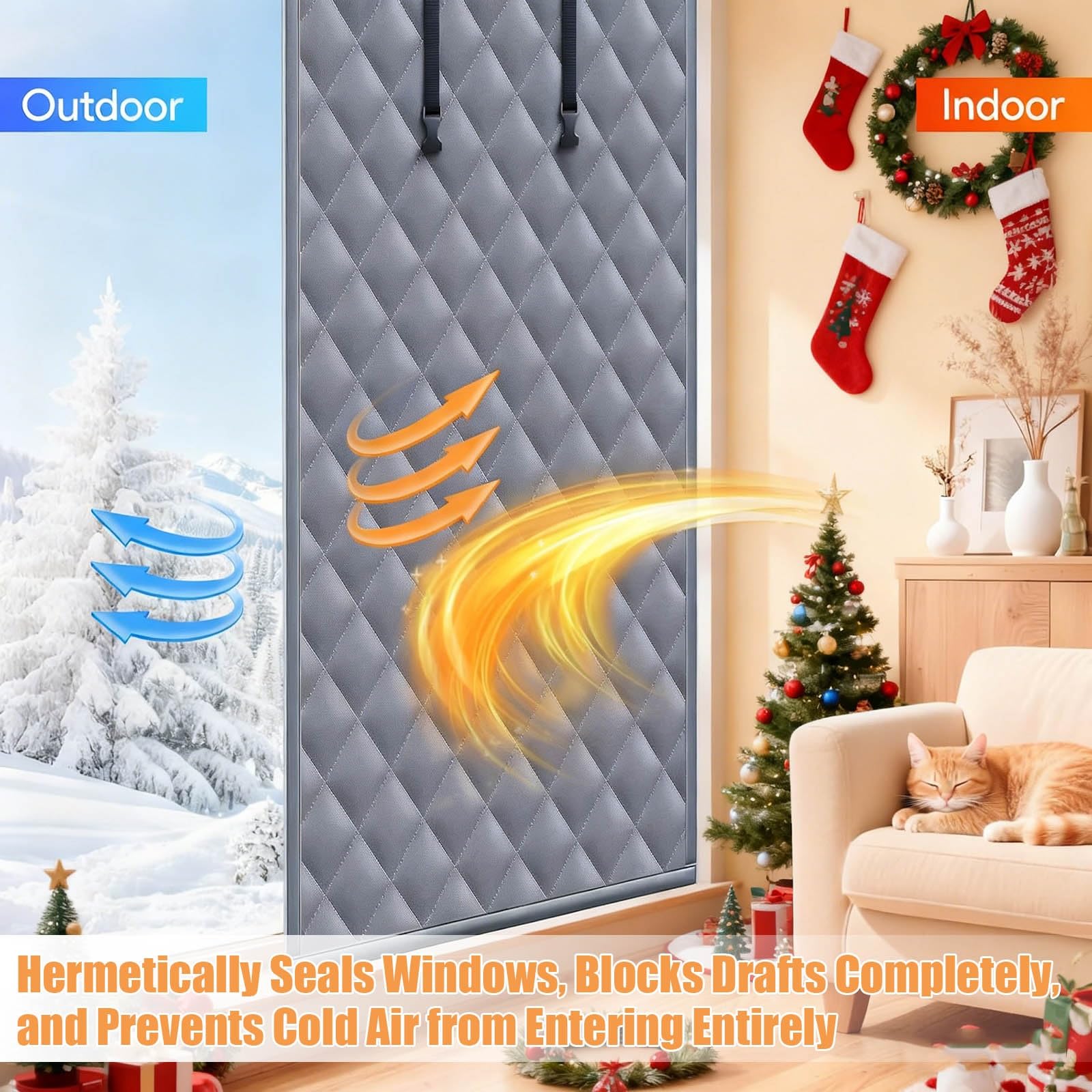 Fenster-Isolier-Set für den Winter 100x160 cm & 160x100 cm 3-Schicht Verdickte Verdunkelung, Isolier-Vorhang Abdeckung zum Warmhalten des Zuhauses(Braun,55x71in)
