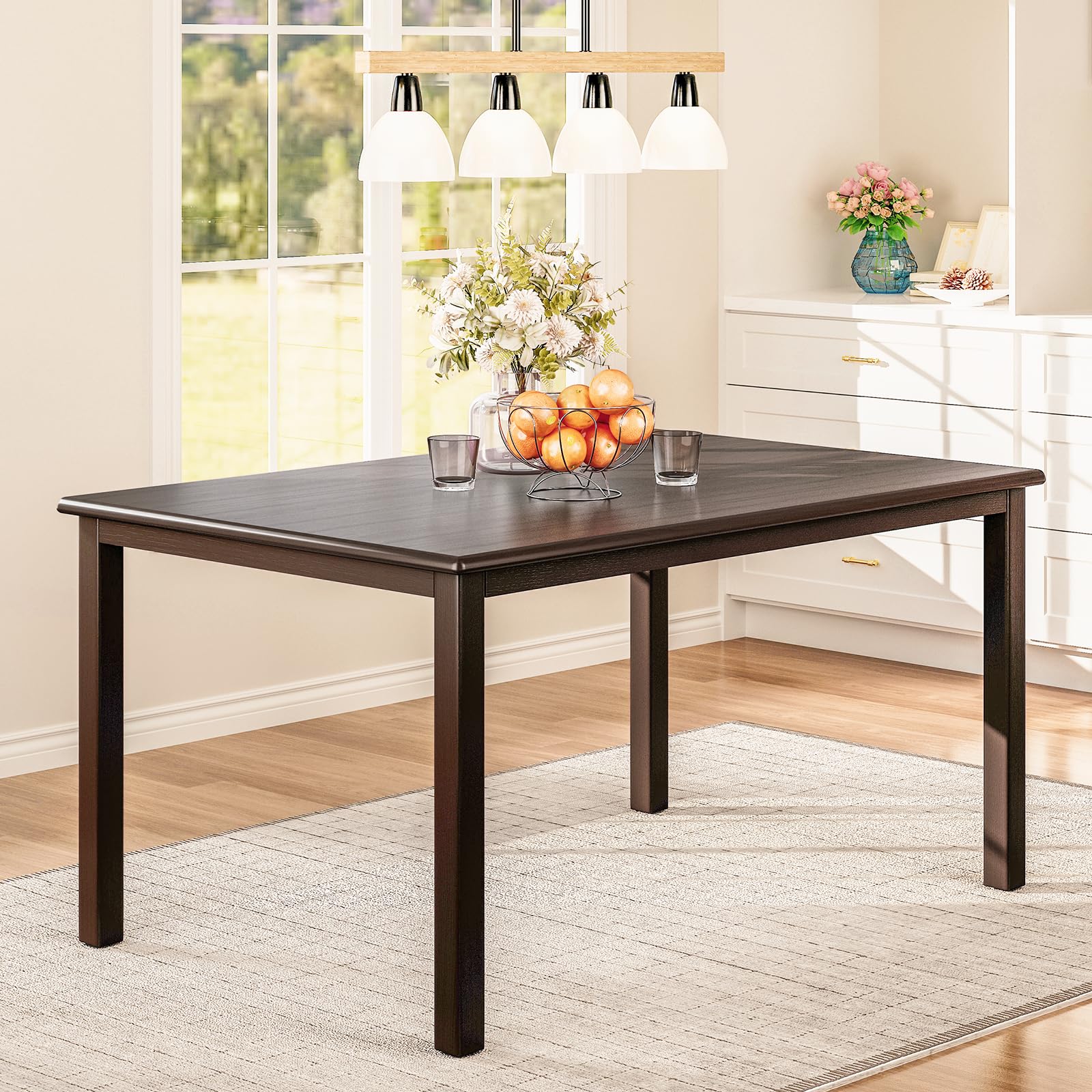 Rectangle Dining Table for  Wooden Kitchen Table Top Farmhouse Dinner Table for Dining Room, Brown