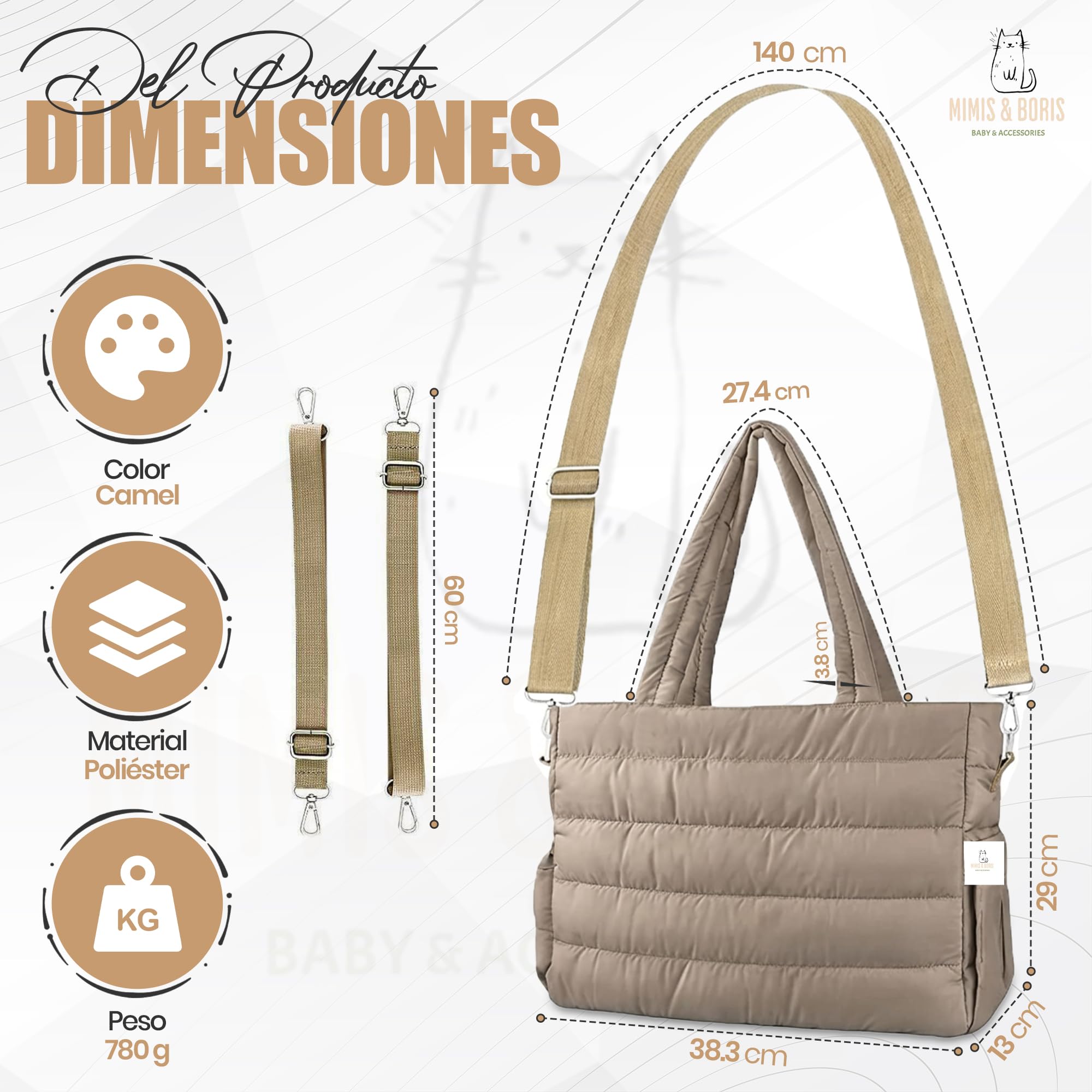 Mimis & Boris Sac à langer imperméable avec matelas à langer | Set maternité | | Se fixe au chariot pour transporter les mains libres | Poche étanche pour le linge sale | Cadeau idéal pour nouveau-né