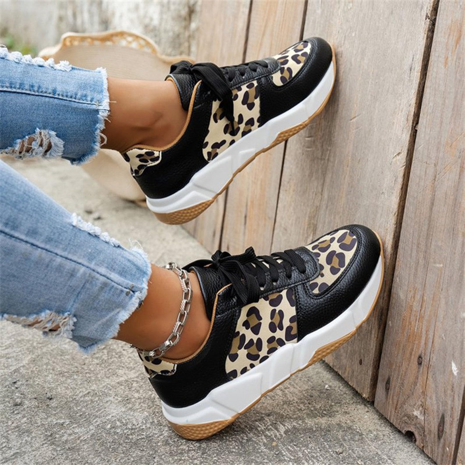 Sneakers Ortopediche con Stampa Leopardata, Sneakers Ortopediche con Stampa Leopardata, Sneakers con Supporto Plantare per Fascite Plantare Scarpe Donna Eleganti