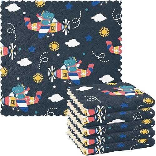 FRODOTGV Airplanes Sky Stars Soft Print Kitchen Microfiber Towels Fast Drying 6 Pack Microfiber Drying Towels for Car Detailing for Countertop Table