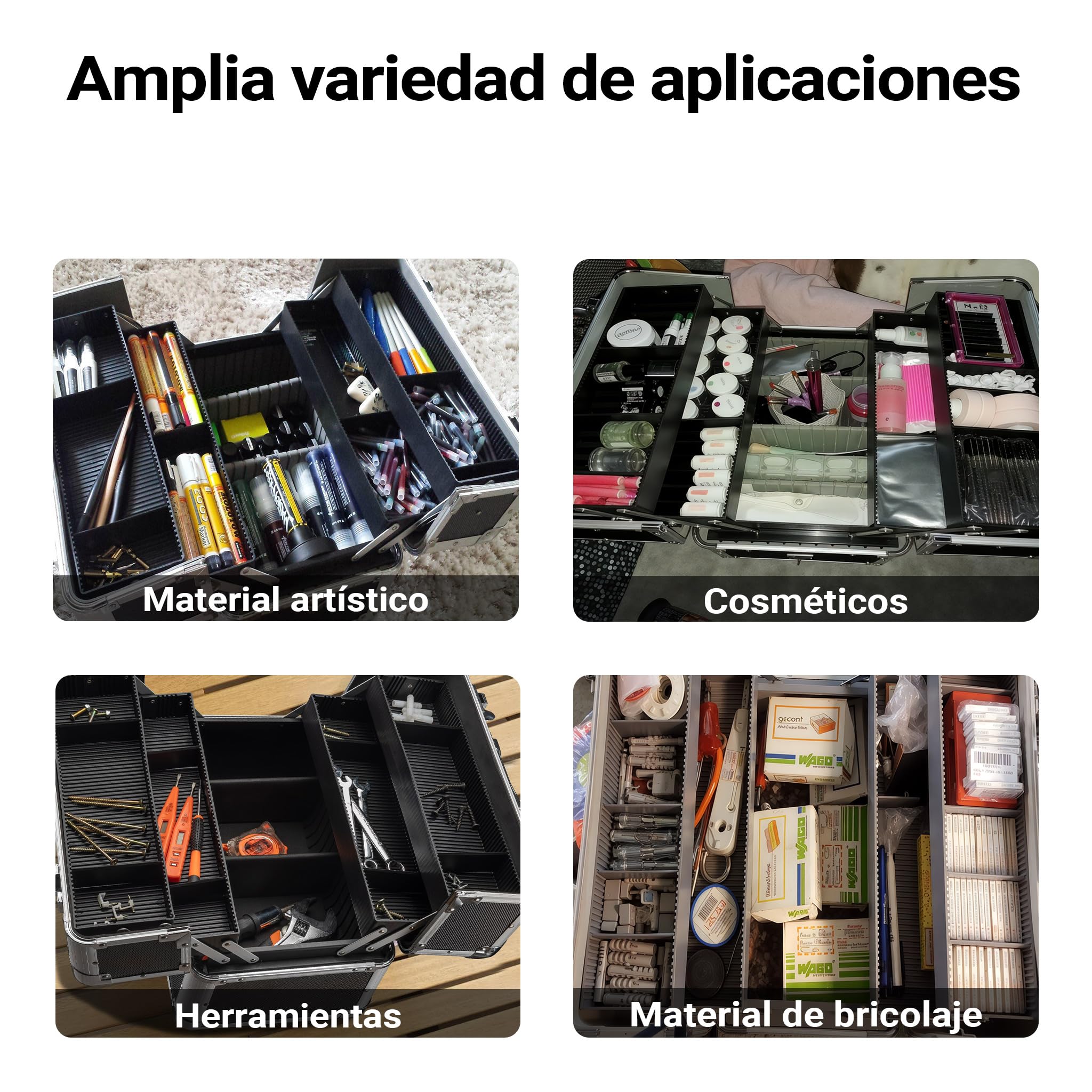 Wiltec Maletín multiusos de aluminio 35,5x24x22,5 cm con esquinas de acero maletín de transporte contenedores separados