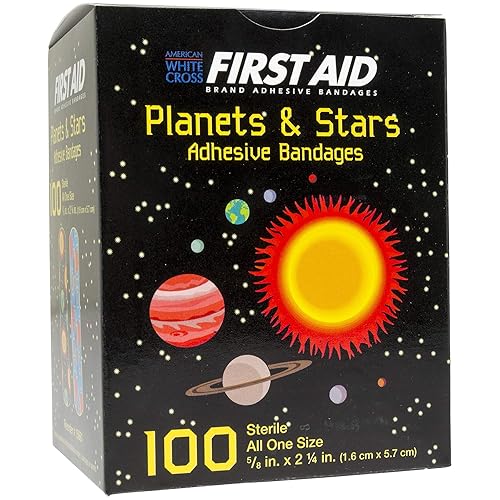 Vendas adhesivas, primeros auxilios, niños: planetas y estrellas, 100 por caja.