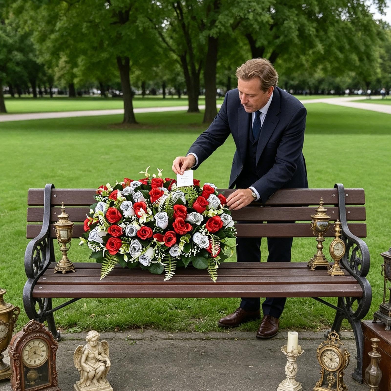 Fleurs artificielles pour cimetière Décor Artificiel Extérieur Résistant | Fleurs Pour Pierres Tombales De Cimetière Pour Pierre Tombale Cercueil Couronnes Funéraires Jardin Terra