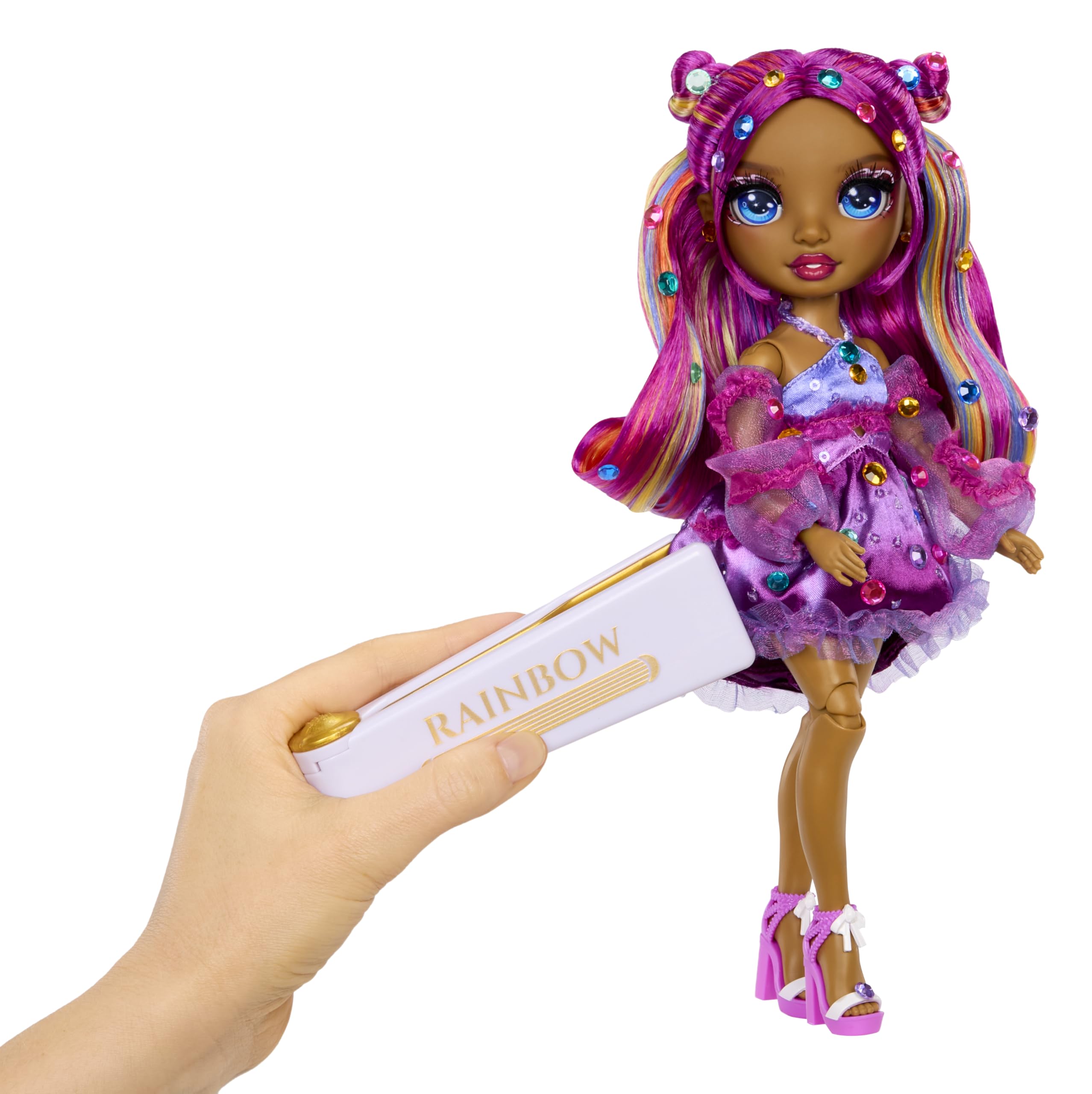 Rainbow High Be Dazzling - Noemie Violette - Bambola fashion viola da 28 cm con decori, gemme scintillanti e accessori per lo styling