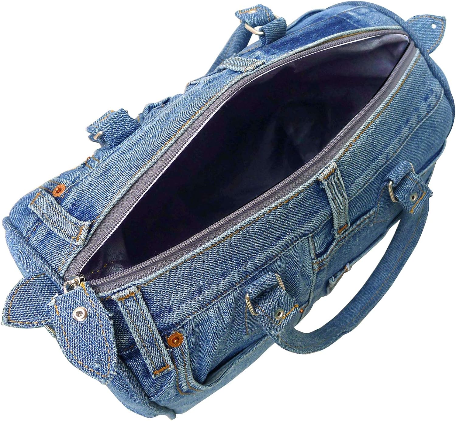 Miniatura 4 de Bijoux De Ja Upcycling BNL100 - Bolso de hombro convertible con doble asa en la parte superior, estilo bombero grande, color azul (tono mediano),