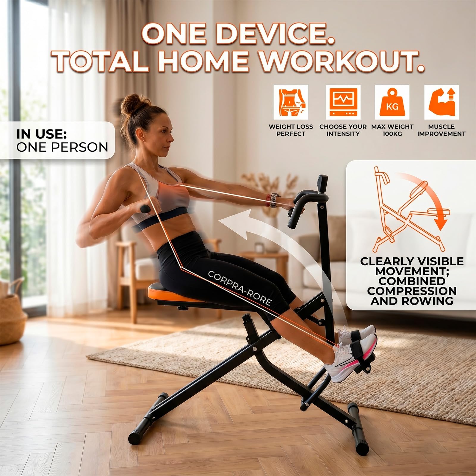 Total Fit Crunch Con Display, Banco de Musculación Con Panel de Control, Intensidad Personalizable, Banco Plegable, Gimnasia en Casa, Entrenamiento Fitness Completo