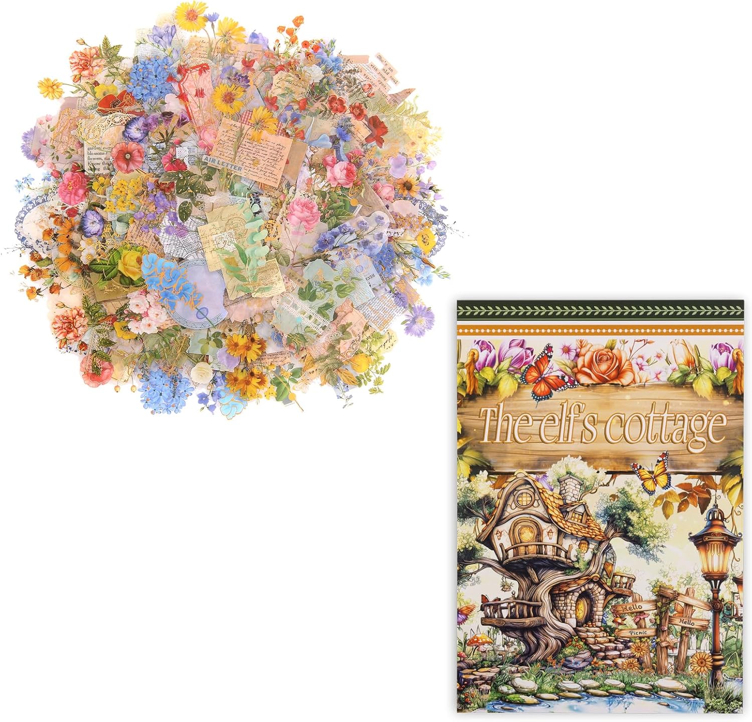 Bundle of Gold Foil Floral Sticker Set and Cottage Core Sticker Book