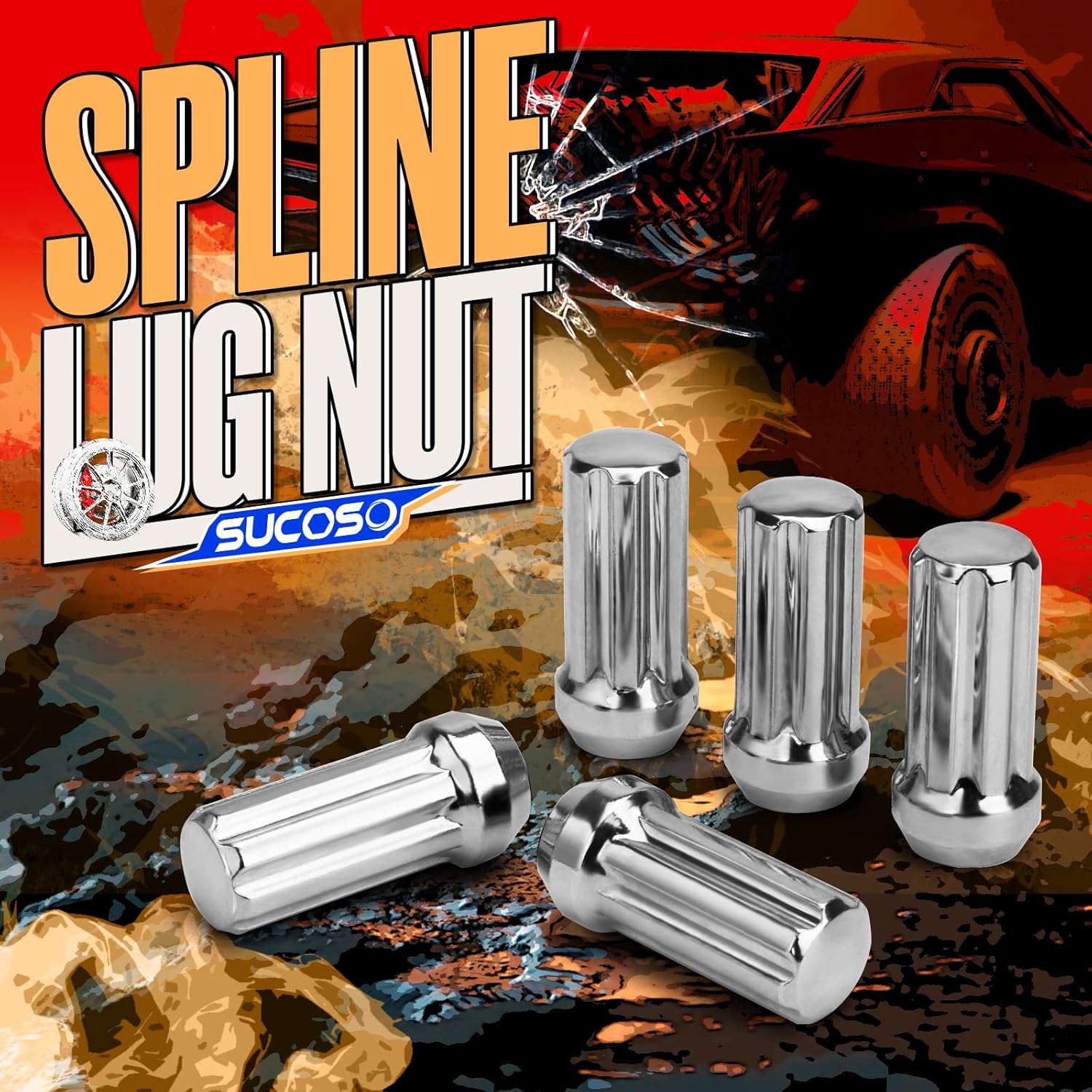 14x1.5 Lug Nuts Replacement for Chevy Silverado Tahoe Suburban Ford F-150 GMC Sierra Yukon, 24PCS M14x1.5 7 Spline Wheel Lug Nuts Chrome Drive Cone Seat with Socket Key for Aftermarket Wheels