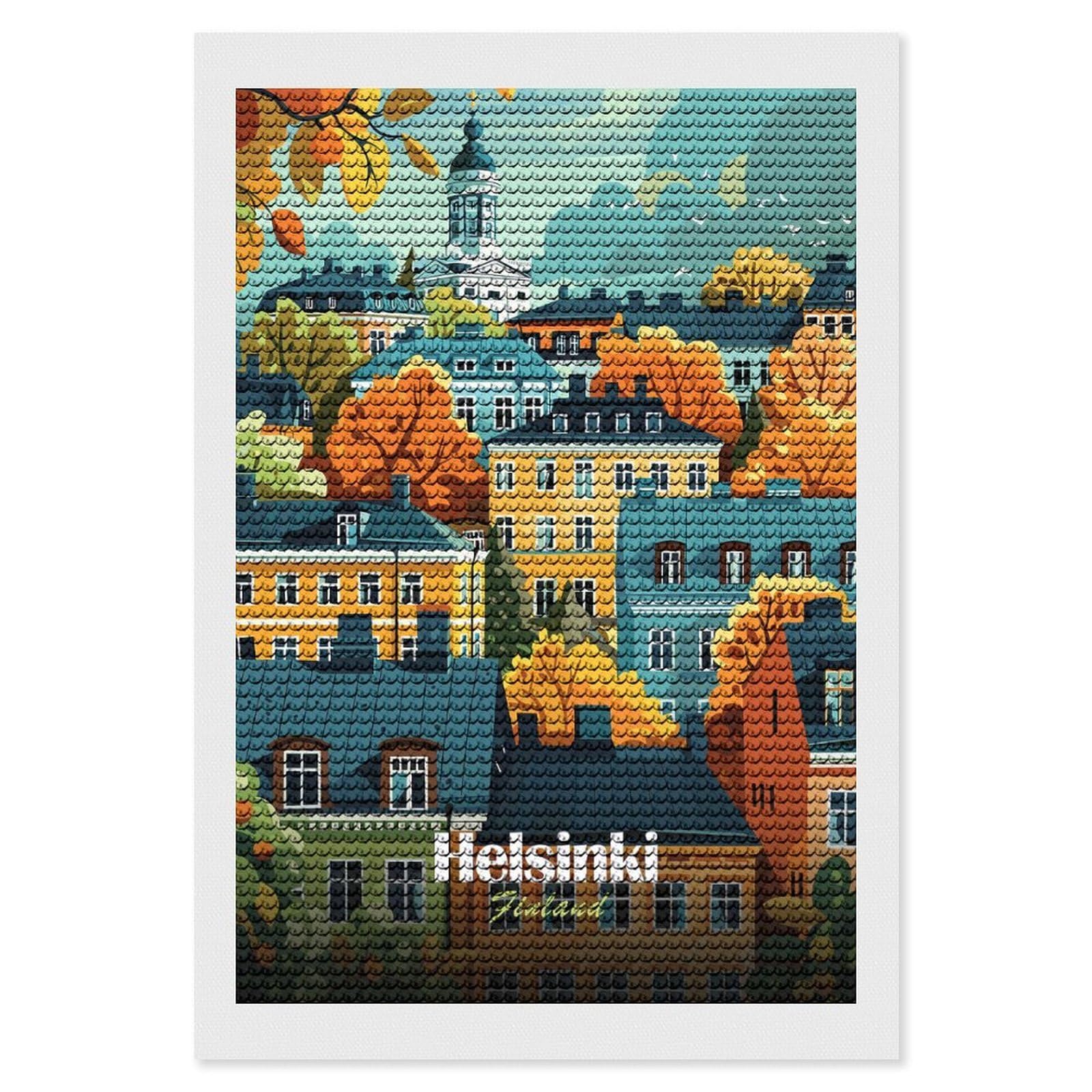 Junmoney Helsinki Finland Cityscape Diamond Art Canvas 8"x12", for Adults, Printed Canvas, Home Wall Decor, Gift Idea, Mindful Craft Activity