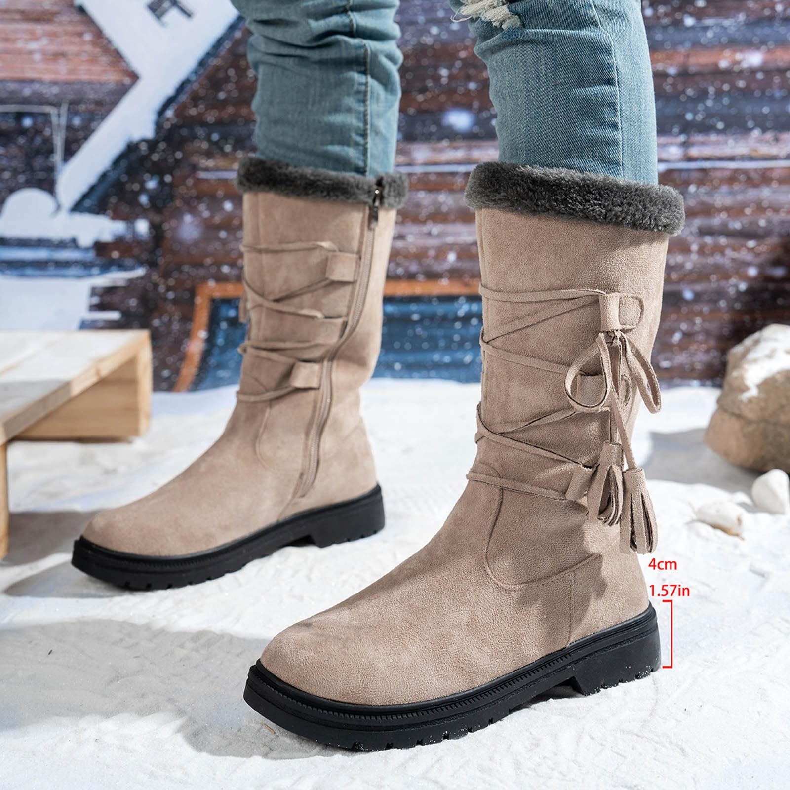 Botas por Encima de la Rodilla Botas de Ante Invierno Media Pantorrilla con Cremallera Lateral y Forro Polar para máxima Comodidad y Calidez. Calzado Informal Moda.