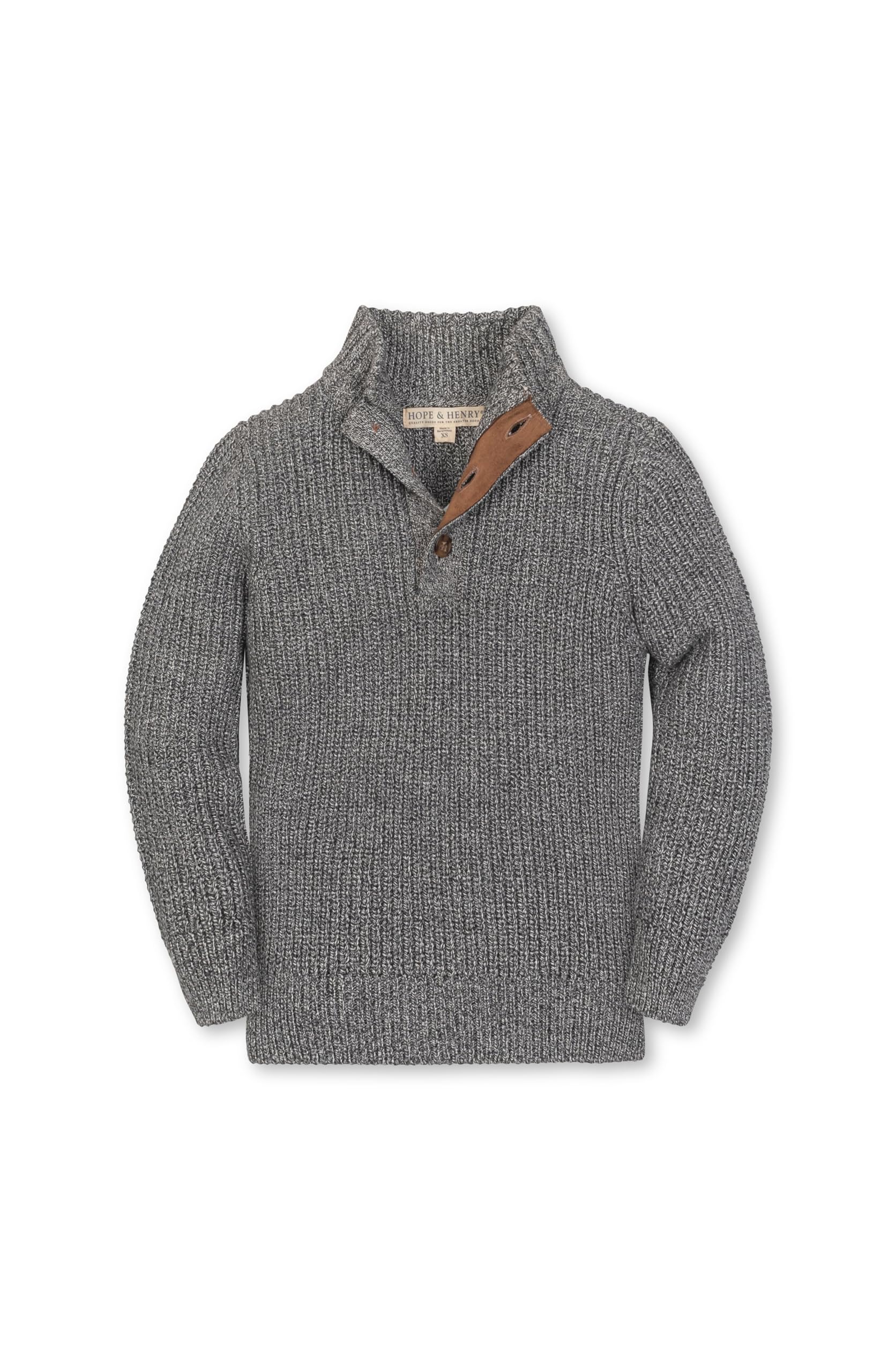 Hope &amp; Henry Boys' Mock Neck Cable Sweater with Button Placket | GOTS