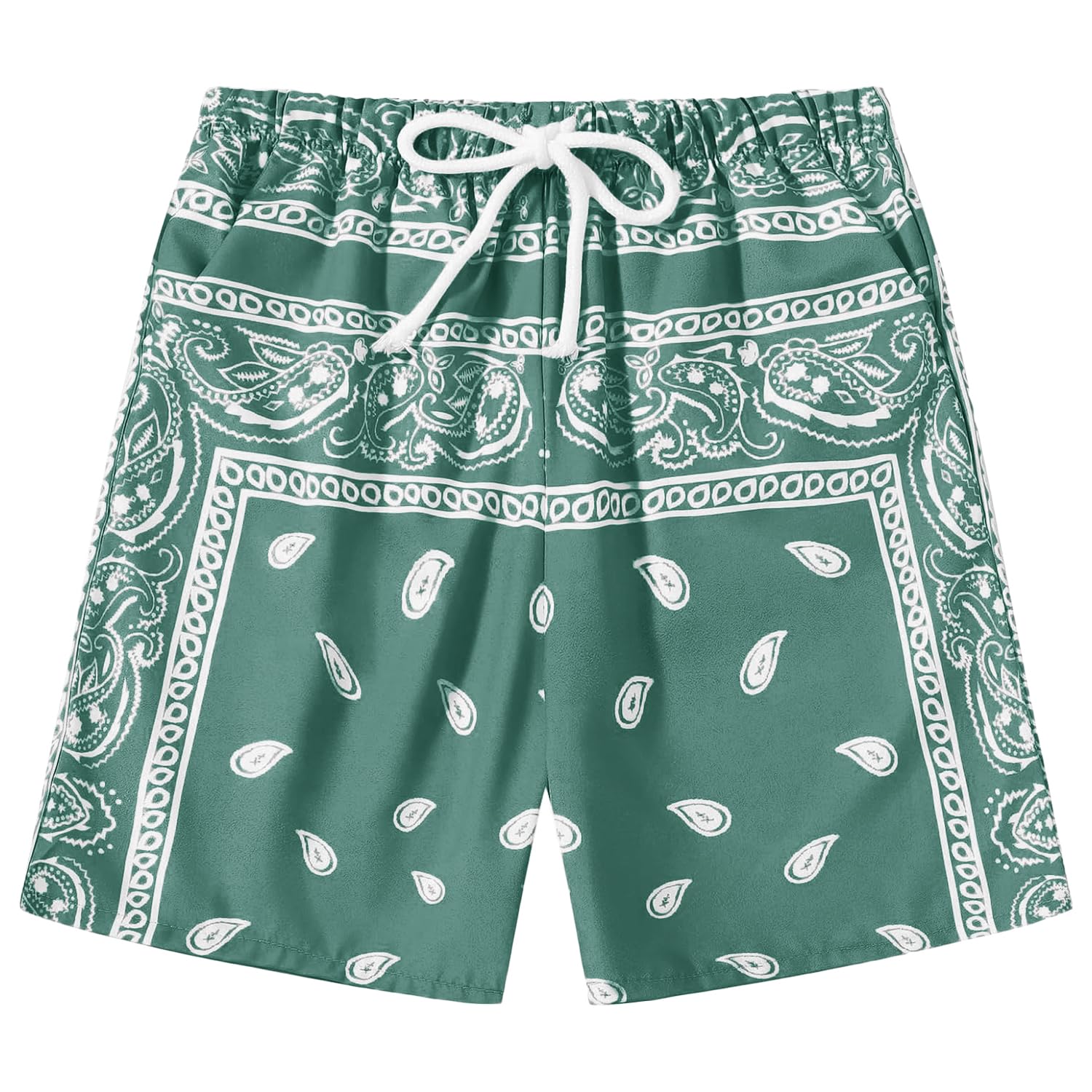 Eymitory Boy's Summer Boho Paisley Print Shorts Casual Kids Drawstring High Waisted Graphic Shorts with Pocket