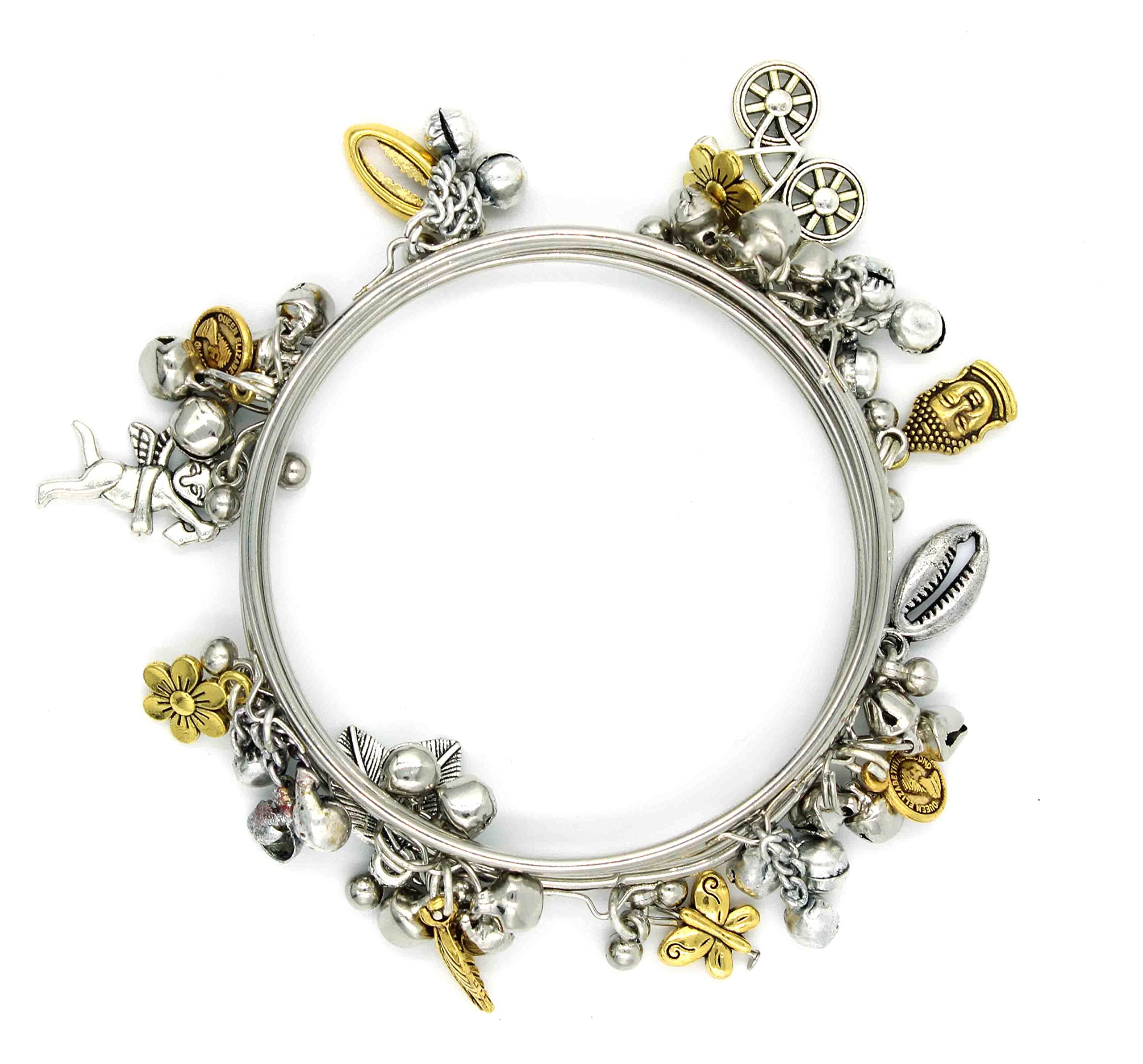 GURJARI JEWELLERSSilver Oxidised Bangles With Turquoise,Evileye,Gungru Beads Charm Bangles Set For Girl