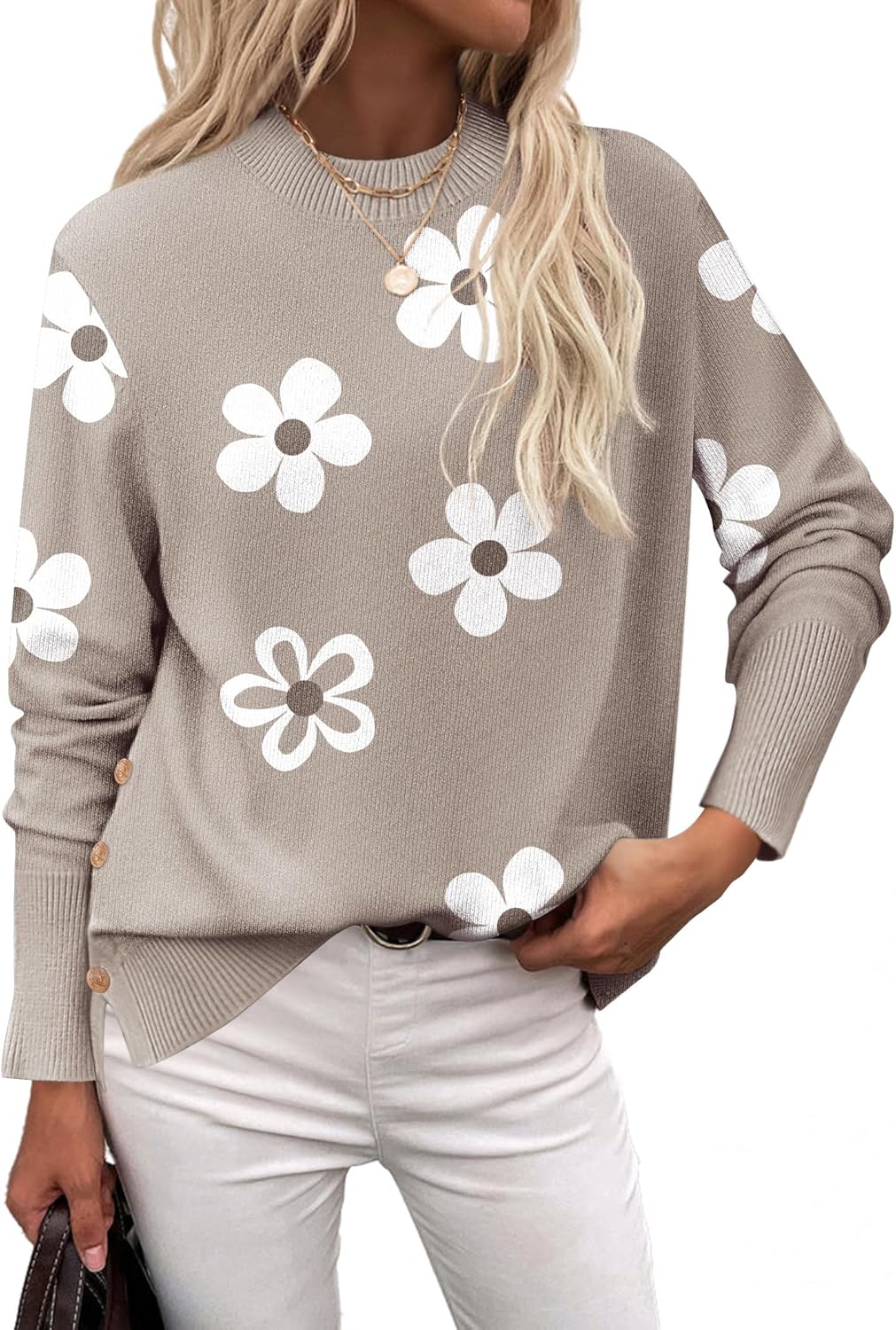 Zeagoo Women's Sweaters Loose Knit Side Button 2025 Fall Fashion Trendy Casual Pullover Tops Clothes