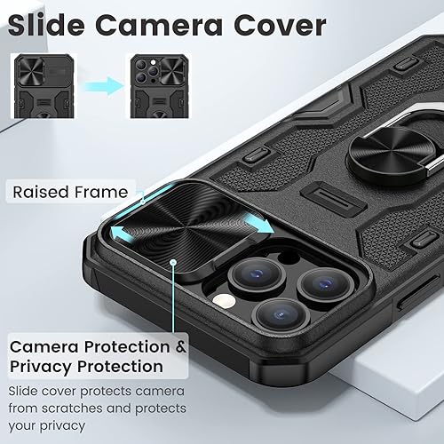 Miniatura 3 de Caka Funda para iPhone 13 Pro Max, iPhone 12 Pro Max con soporte y clip para cinturón, funda para cámara con soporte de anillo giratorio de 360