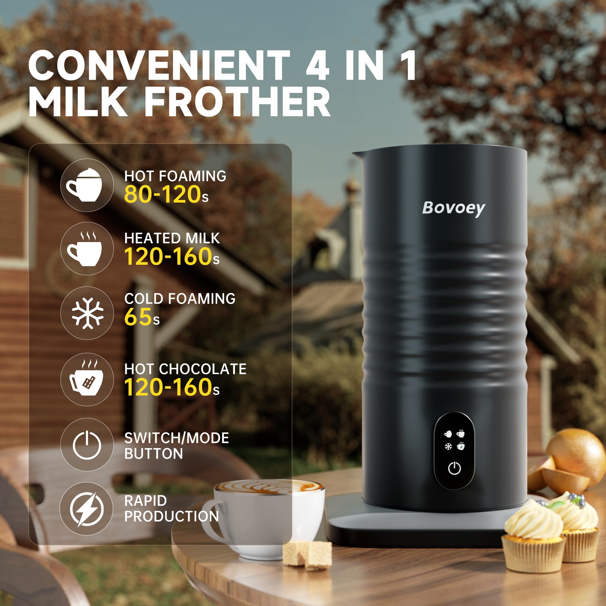 Elektryczny spieniacz do mleka, ręczny zestaw 4 w 1, automatyczny spieniacz do mleka i parowar, zestaw do robienia zimnej pianki do gorącej czekolady, latte, cappuccino i macchiato, elektryczny mikser