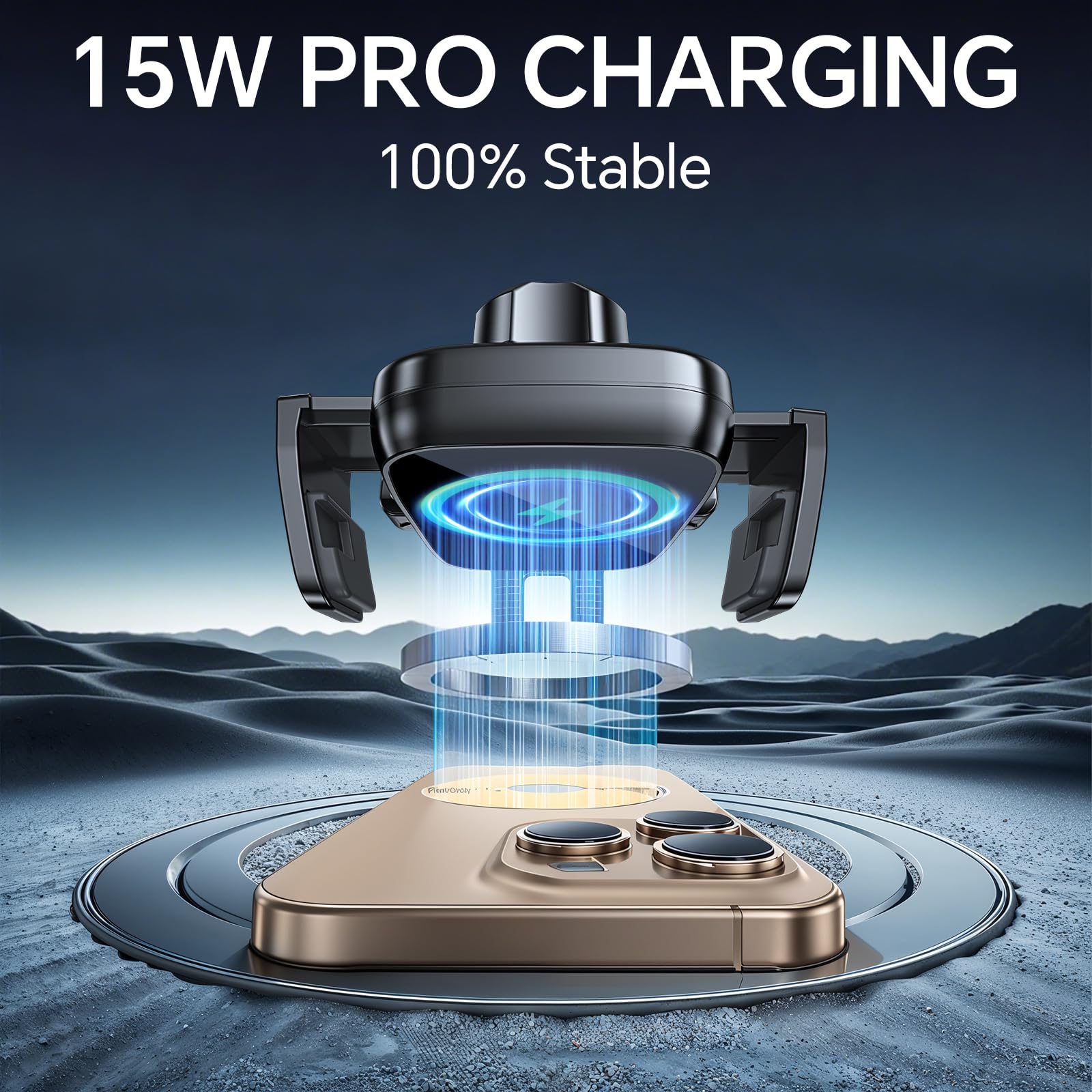 Kaistyle Caricabatterie wireless per auto, con ventosa e clip, ricarica rapida, senza vibrazioni, per iPhone 16, 15, 14, 13, Pro Max, serie Samsung, tutti gli smartphone
