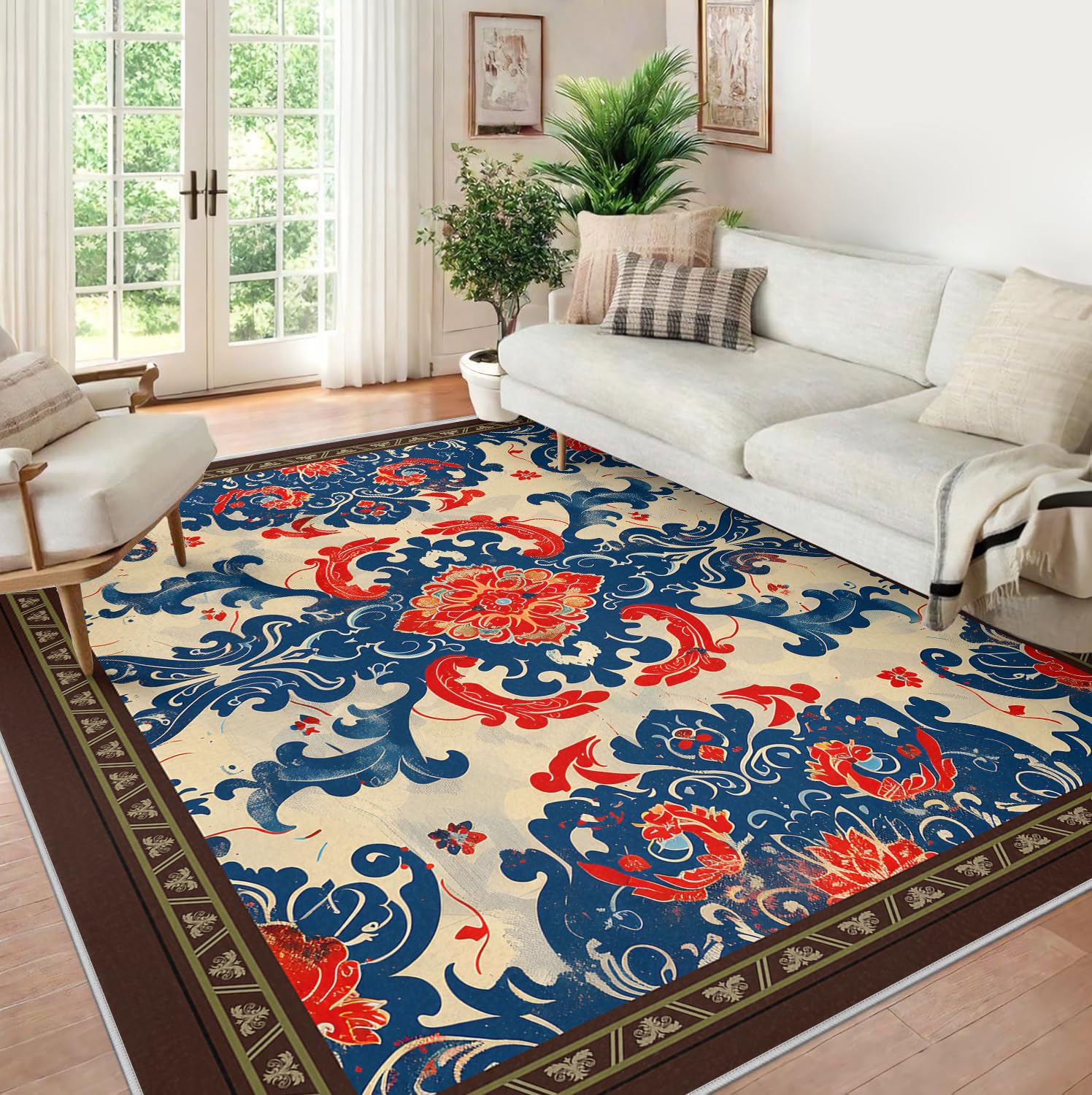 Paisley Flowers Teppich 180x240 Waschbarer Wohnzimmerteppich