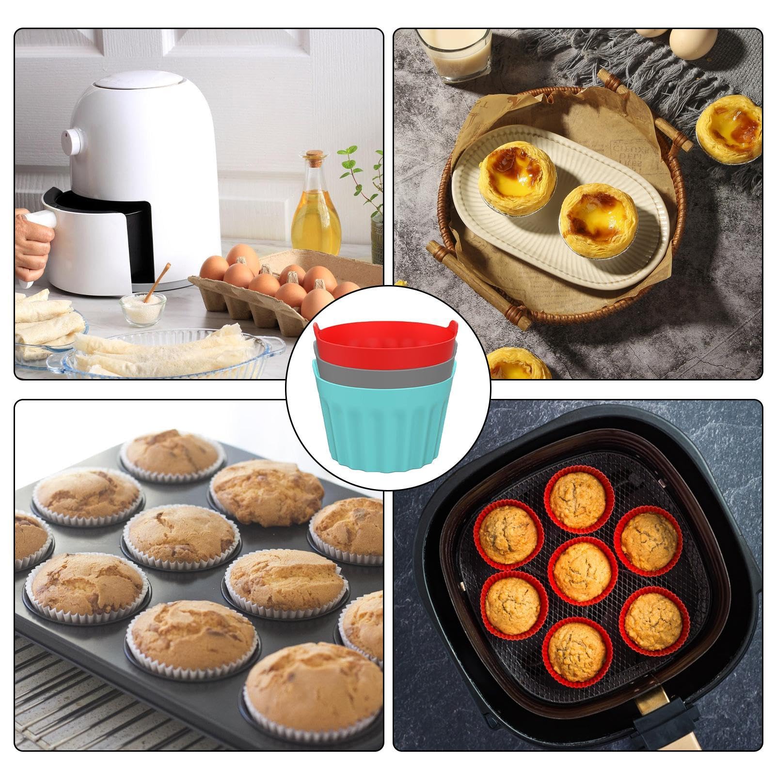 Stampini Muffin In Silicone Per Friggitrice Ad Aria - 4 Pezzi Nero, Antiaderente E Riutilizzabili - Foto 3