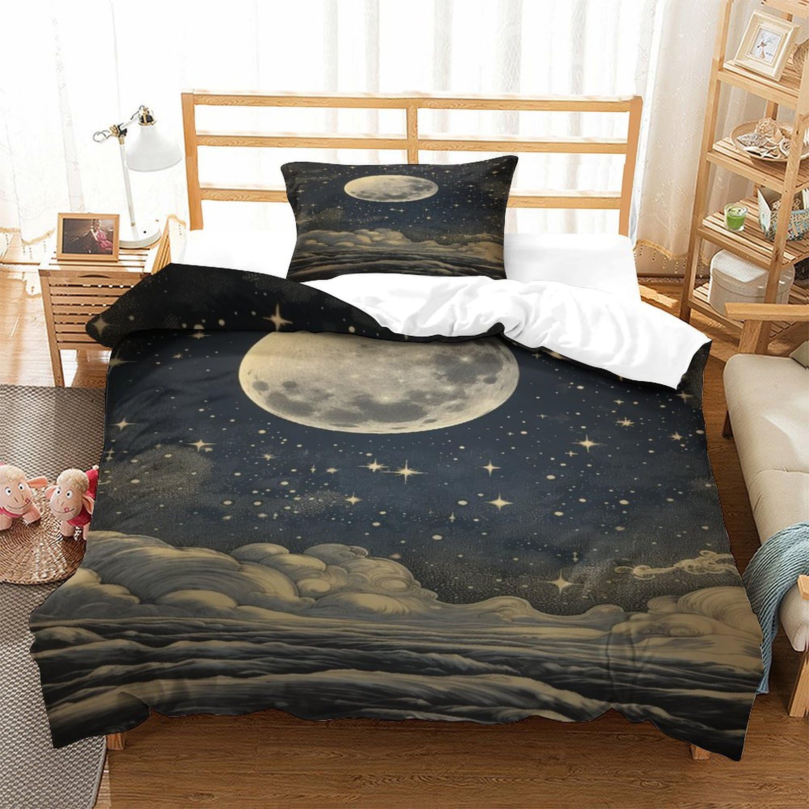 P1S9U7W5Y Moon Night 3D Printed Duvet Cover Set 3pcs Microfiber Star Bedding Set Single