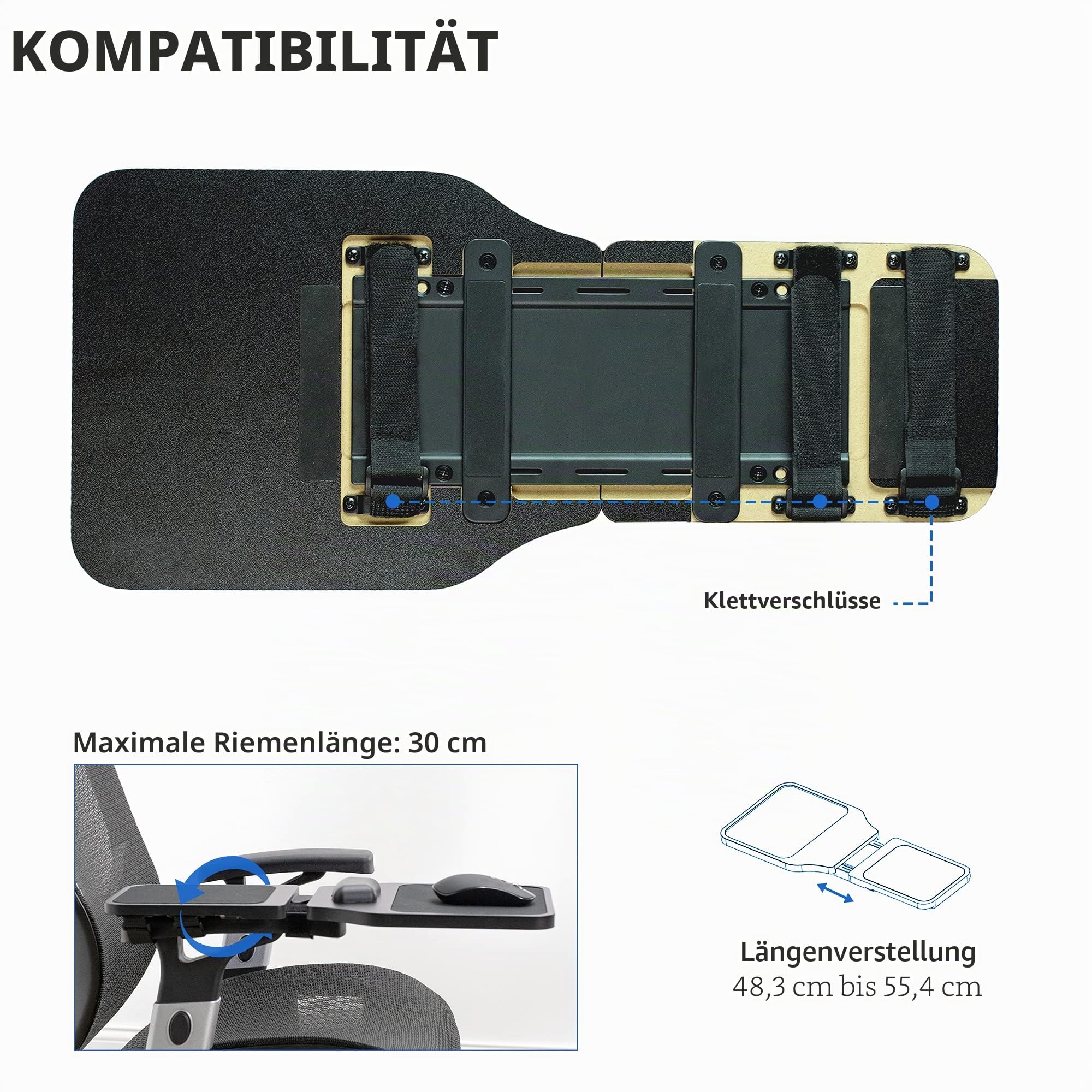 VIVO Mauspad mit Armlehne, Holz, verstellbare Länge, mit Handgelenkkissen, ausziehbare Plattform, Befestigung am Stuhl mit Riemen, schwarz, MOUNT-MS02D
