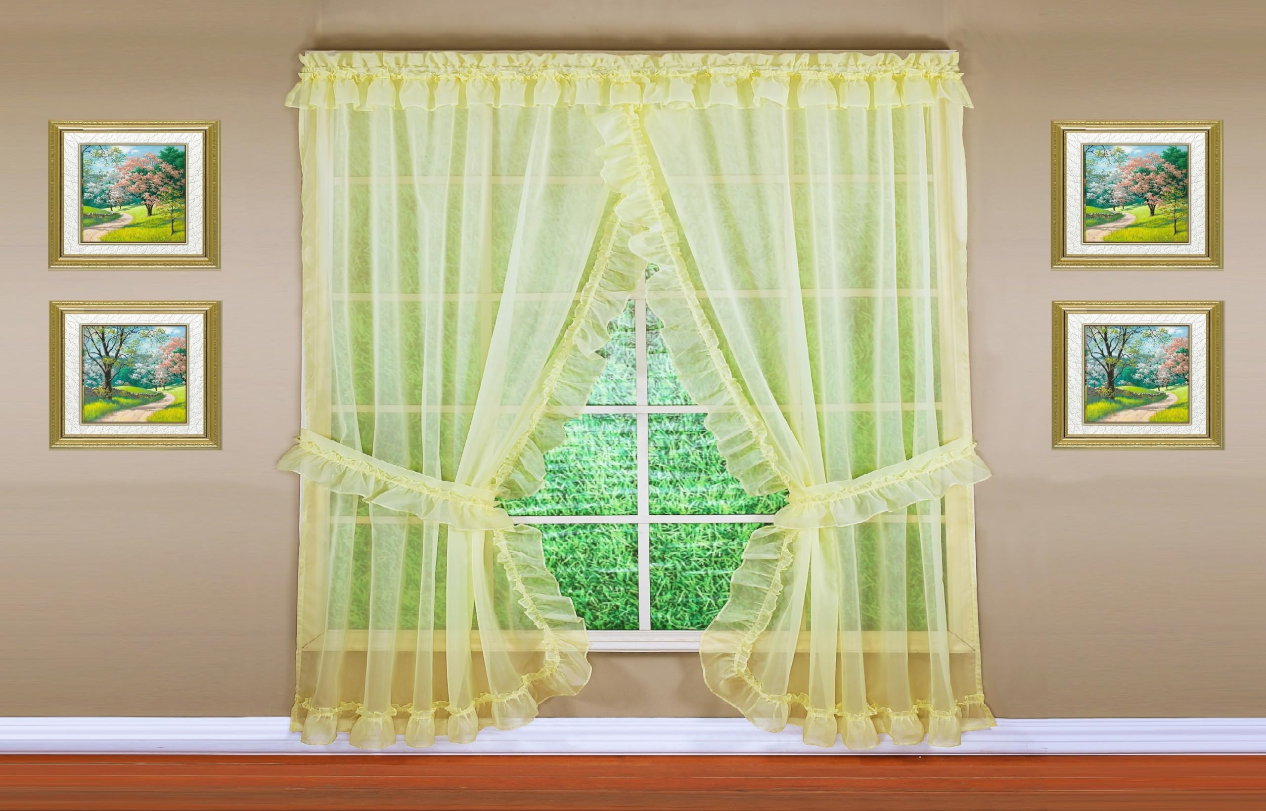 Today's Curtain, Emelia Priscilla Sheer Pair 96" W x 84" L, Yellow, 5-Piece-Set